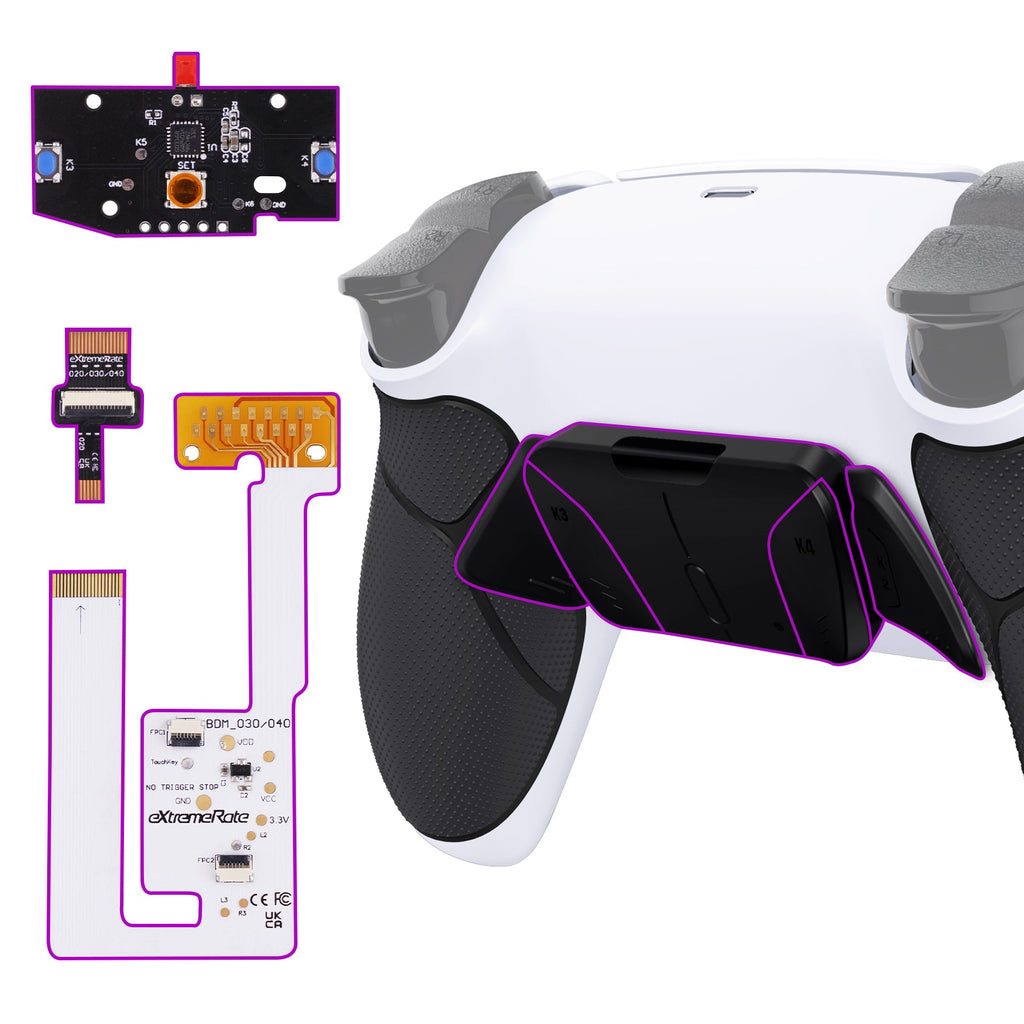 eXtremeRate Remappable RISE4 V4 Remap Kit for PS5 Controller BDM-030/040/050/060 - Rubberized White Black- Black eXtremeRate