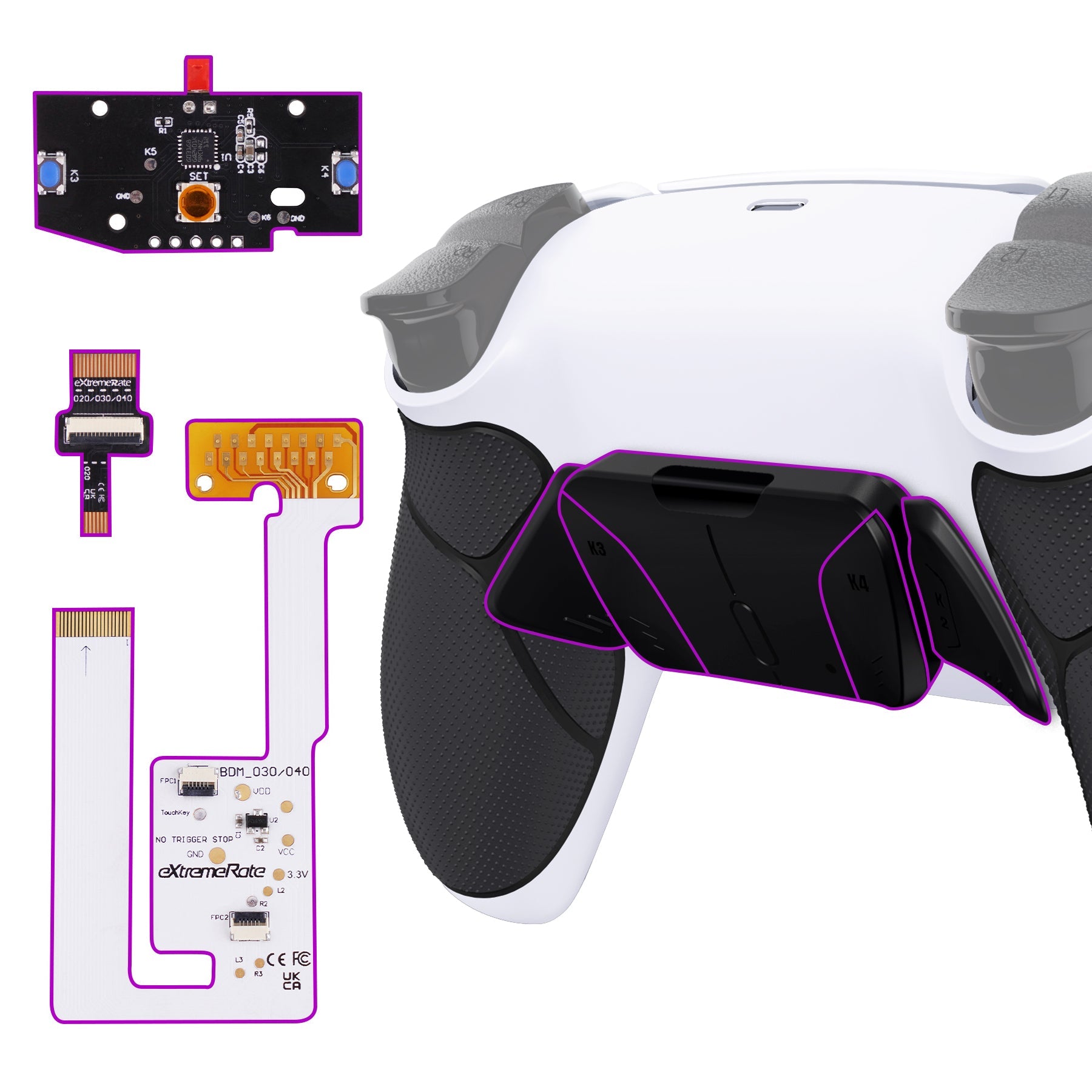 eXtremeRate Remappable RISE4 V4 Remap Kit for PS5 Controller BDM-030/040/050/060 - Rubberized White Black- Black eXtremeRate
