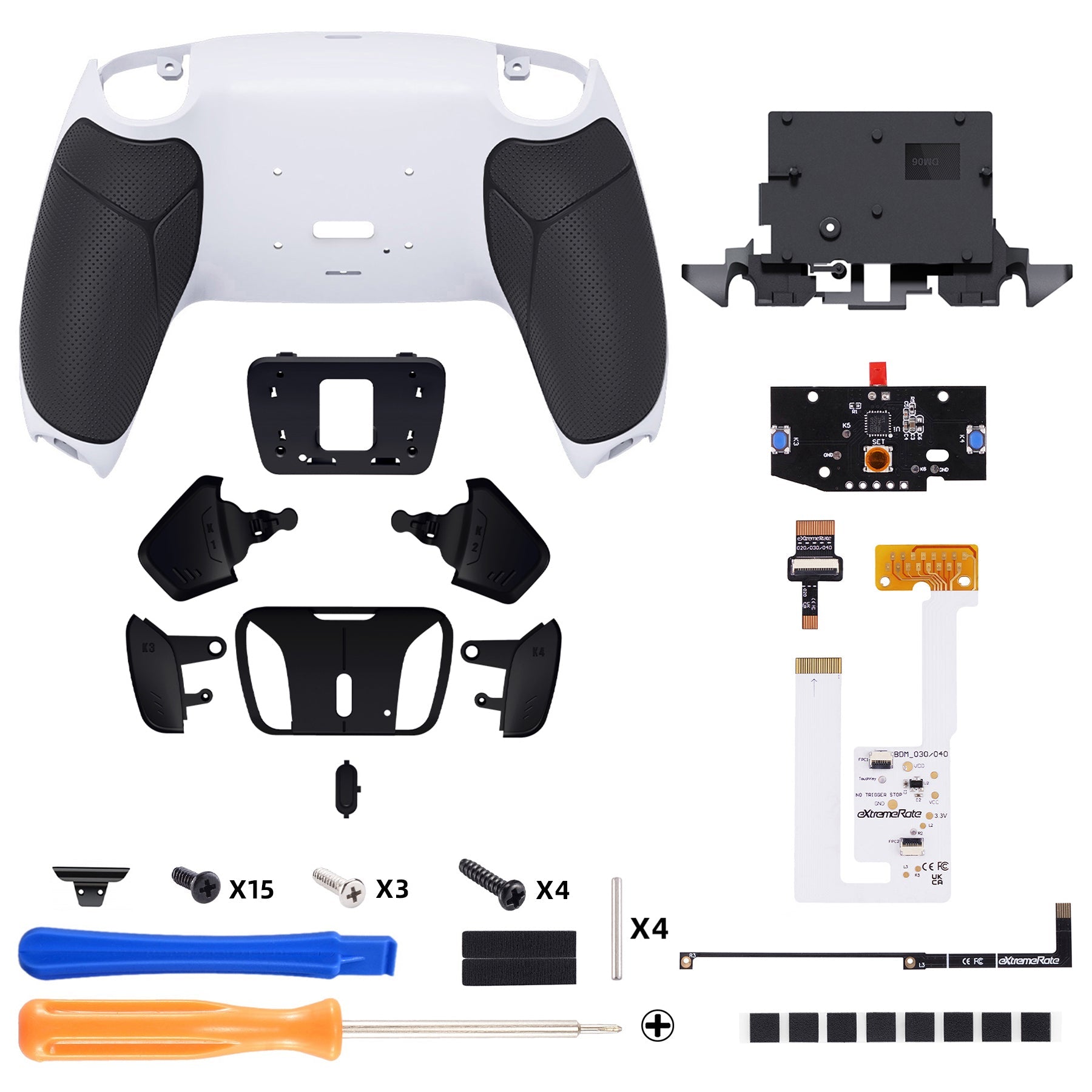 eXtremeRate Remappable RISE4 V4 Remap Kit for PS5 Controller BDM-030/040/050/060 - Rubberized White Black- Black eXtremeRate