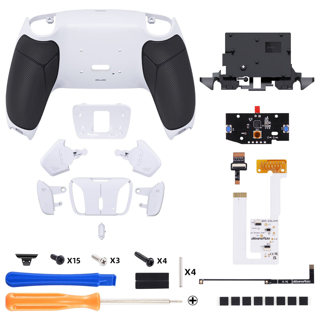 eXtremeRate Remappable RISE4 V4 Remap Kit for PS5 Controller BDM-030/040/050/060 - Rubberized White Black- White eXtremeRate