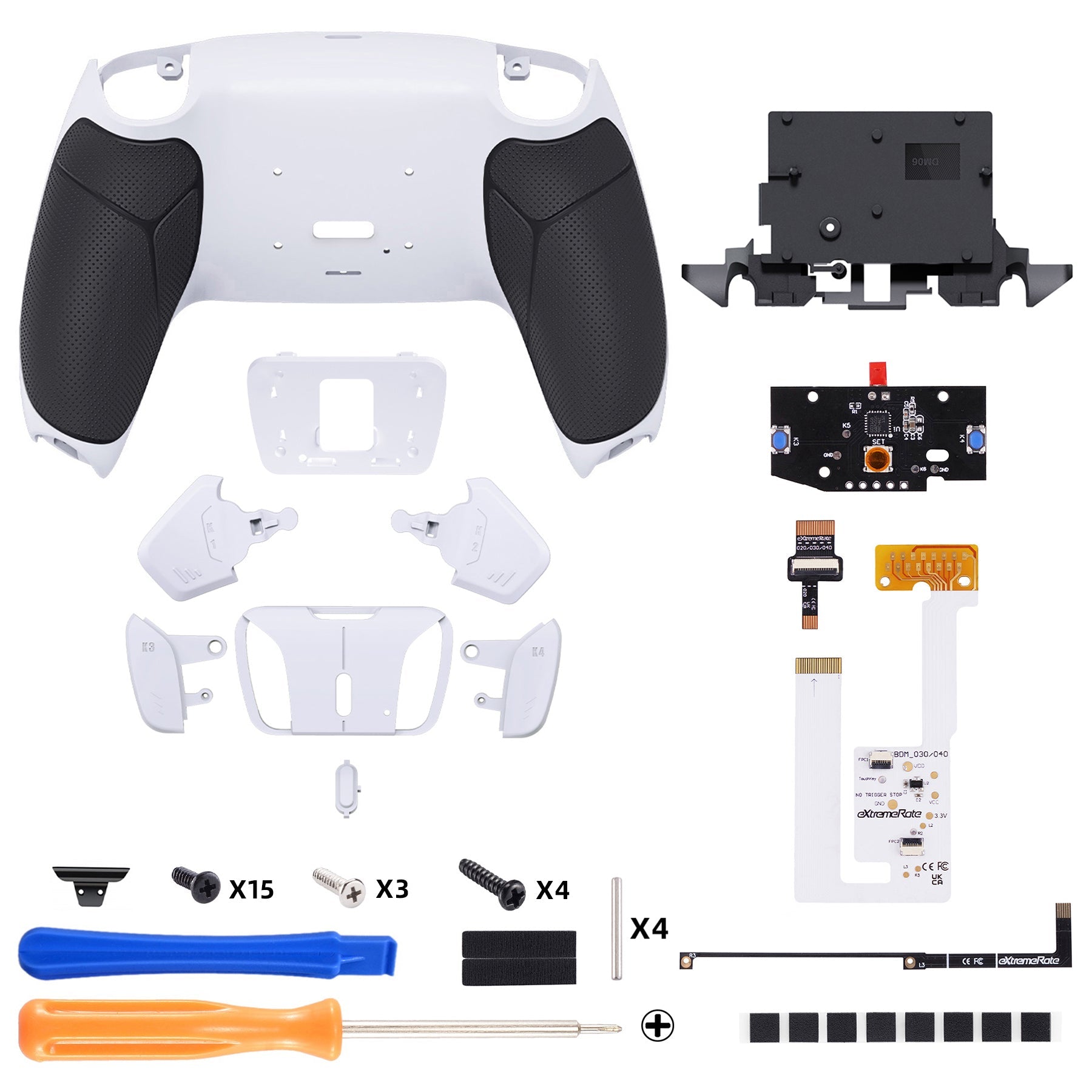 eXtremeRate Remappable RISE4 V4 Remap Kit for PS5 Controller BDM-030/040/050/060 - Rubberized White Black- White eXtremeRate