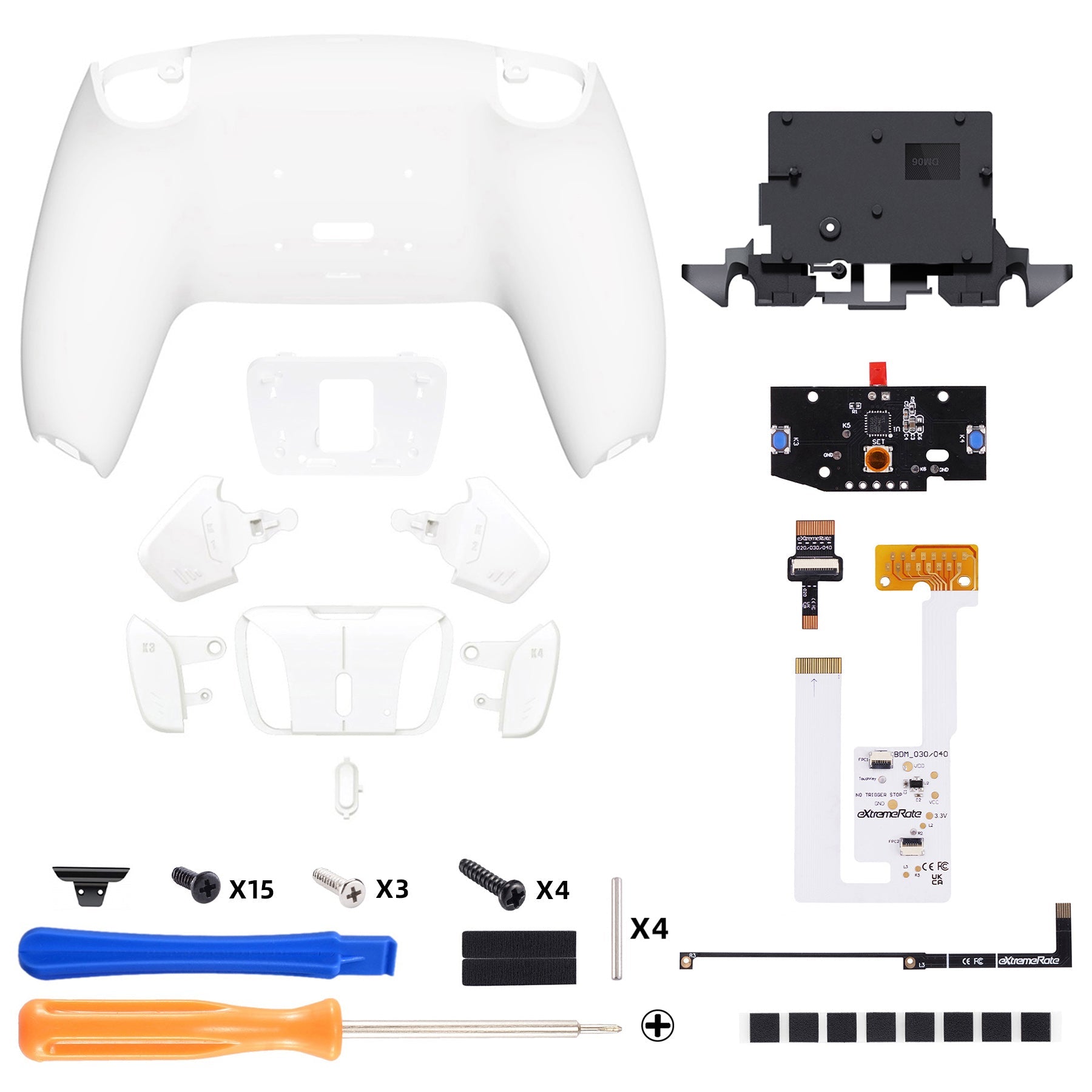 eXtremeRate Remappable RISE4 V4 Remap Kit for PS5 Controller BDM-030/040/050/060 - White eXtremeRate