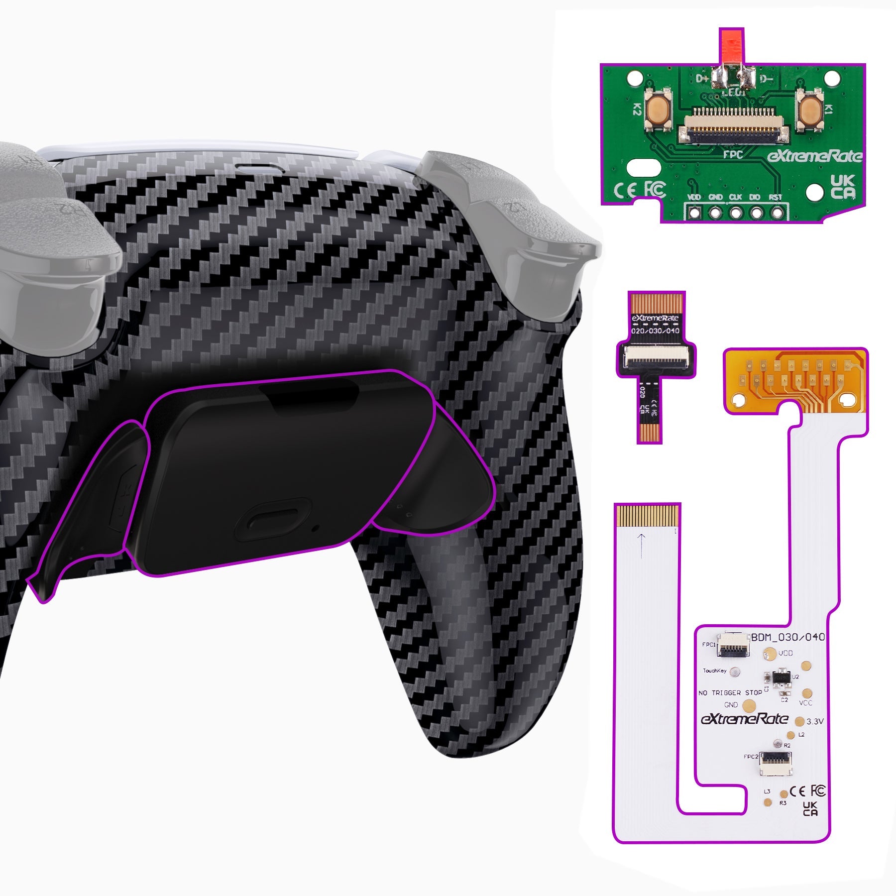 eXtremeRate Remappable RISE V3 Remap Kit for PS5 Controller BDM-030/040/050 - Graphite Carbon Fiber eXtremeRate