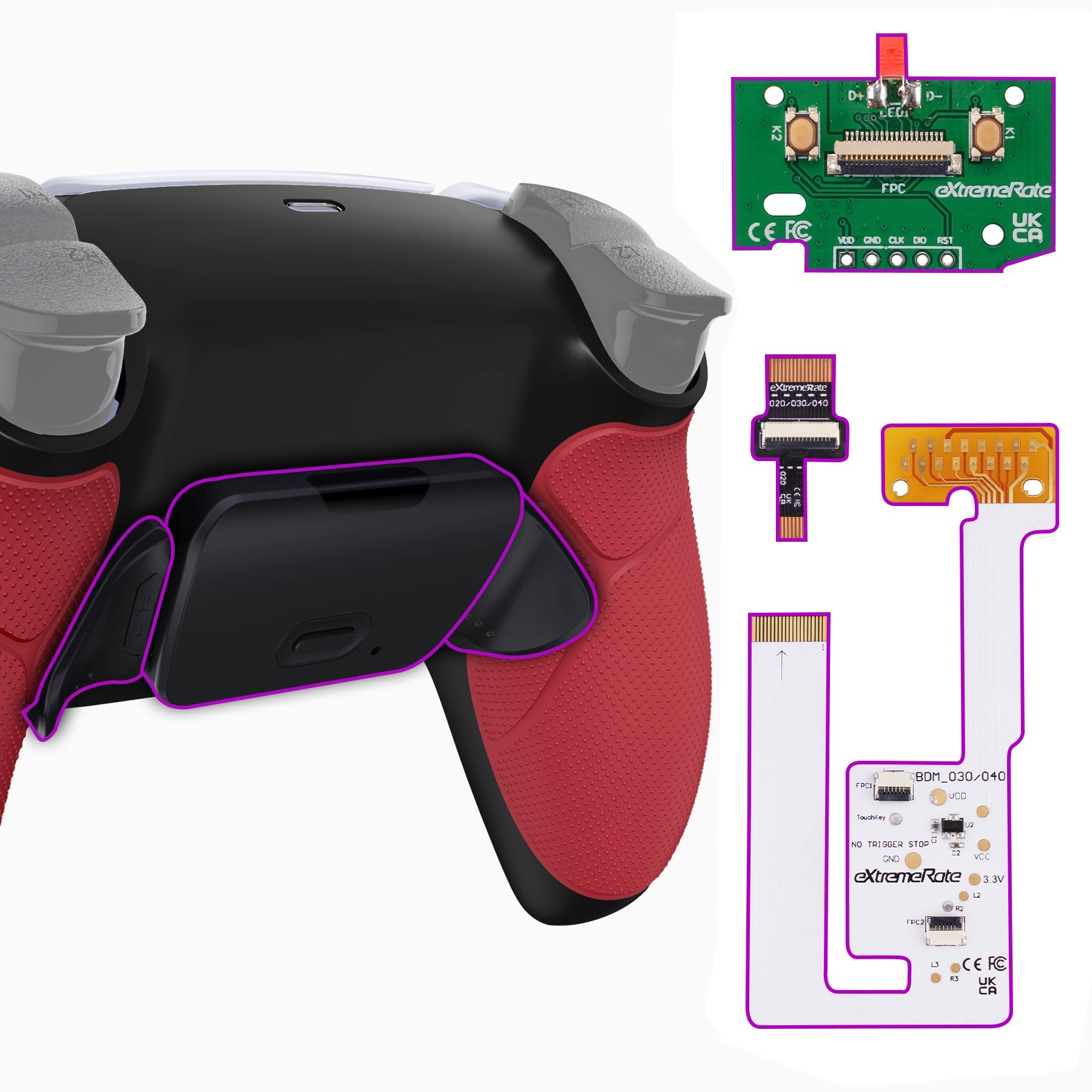 eXtremeRate Remappable RISE V3 Remap Kit for PS5 Controller BDM-030/040/050 - Rubberized Red eXtremeRate