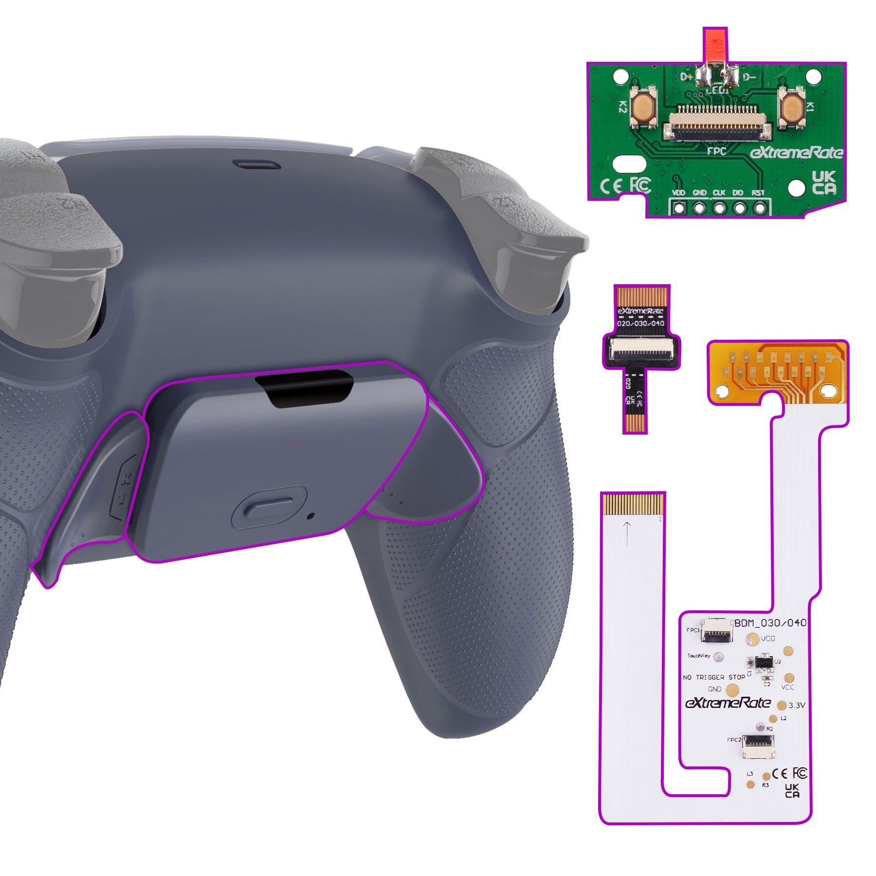 eXtremeRate Remappable RISE V3 Remap Kit for PS5 Controller BDM-030/040/050 - Rubberized Sterling Silver eXtremeRate
