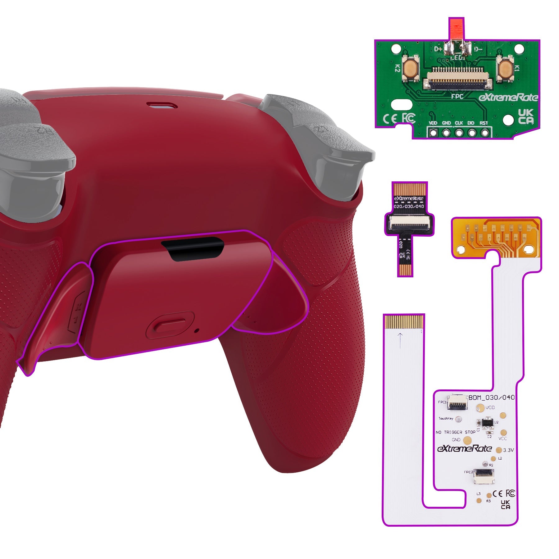 eXtremeRate Remappable RISE V3 Remap Kit for PS5 Controller BDM-030/040/050 - Rubberized Volcanic Red eXtremeRate