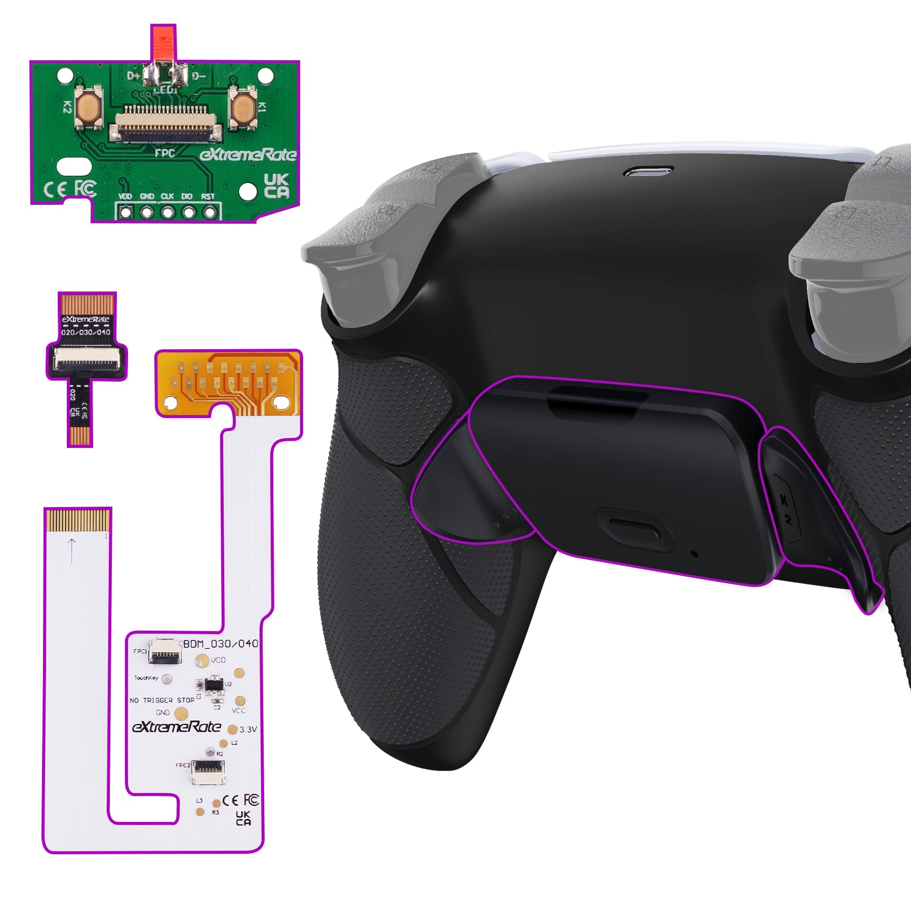 eXtremeRate Remappable RISE V4 Remap Kit for PS5 Controller BDM-030/040/050/060 - Rubberized Black eXtremeRate