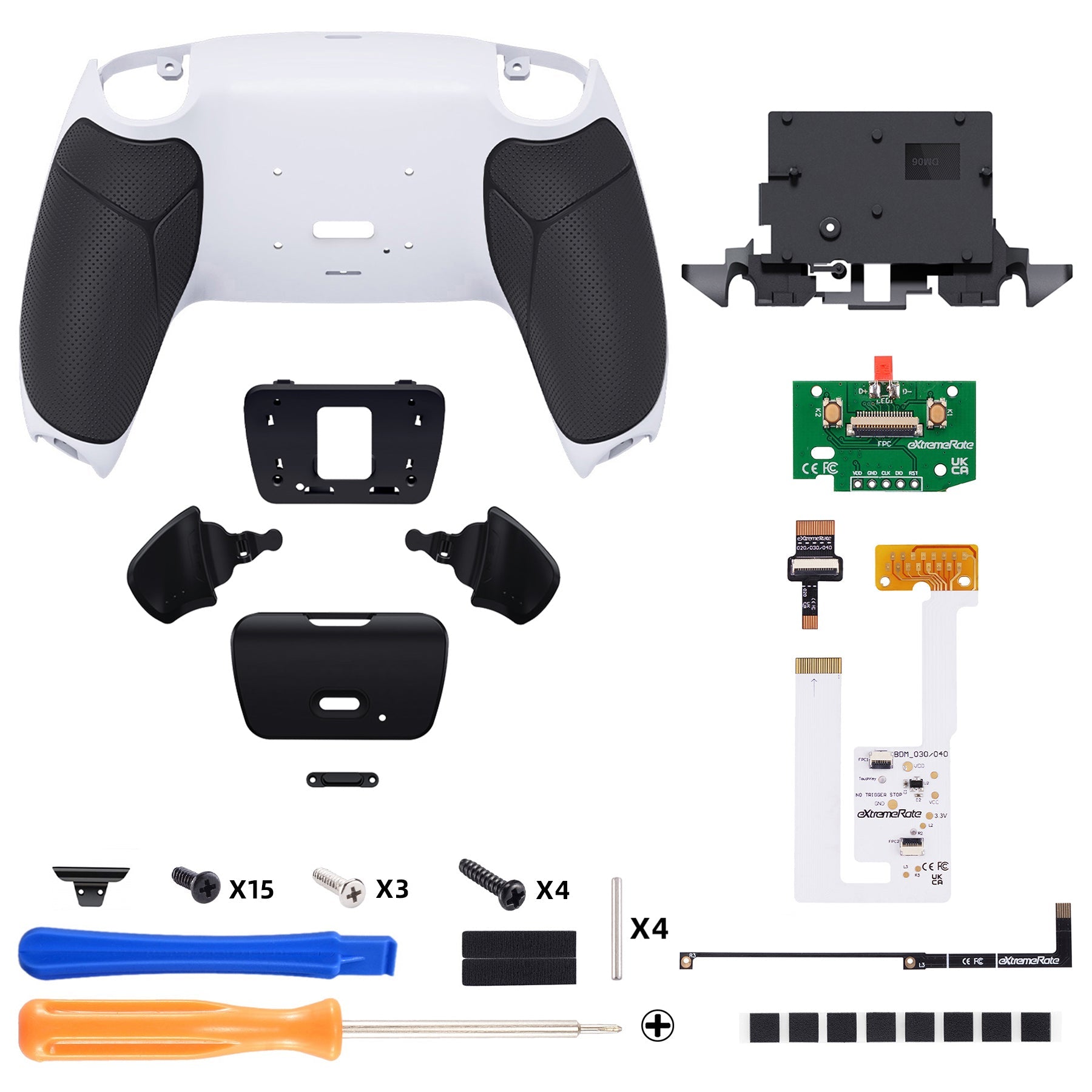 eXtremeRate Remappable RISE V4 Remap Kit for PS5 Controller BDM-030/040/050/060 - Rubberized White Black- Black eXtremeRate