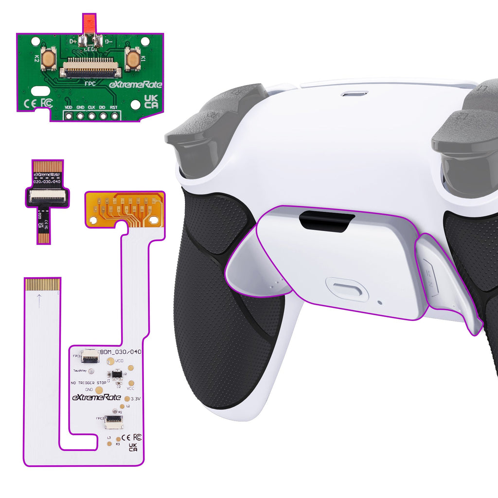 eXtremeRate Remappable RISE V4 Remap Kit for PS5 Controller BDM-030/040/050/060 - Rubberized White Black- White eXtremeRate