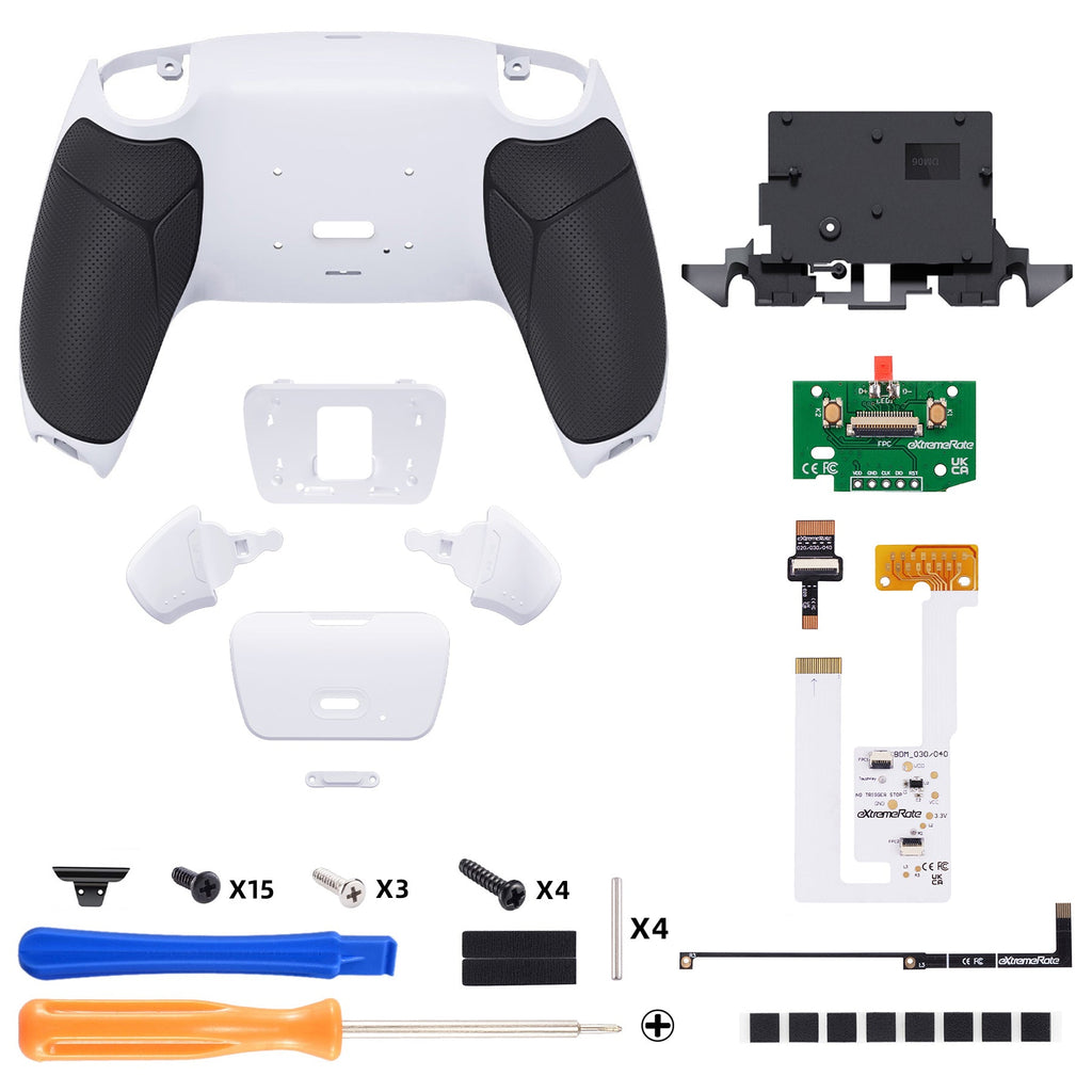 eXtremeRate Remappable RISE V4 Remap Kit for PS5 Controller BDM-030/040/050/060 - Rubberized White Black- White eXtremeRate