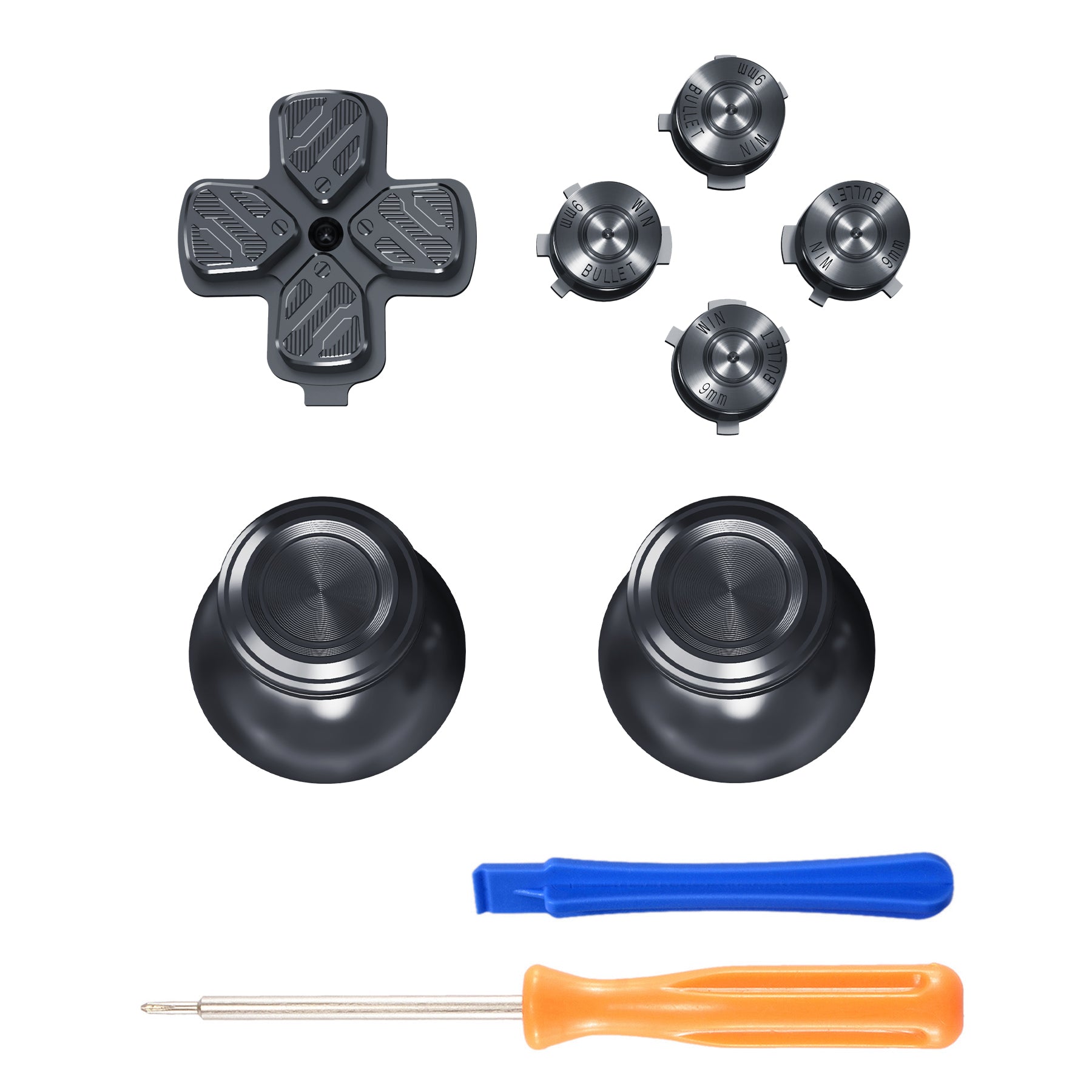 eXtremeRate Replacement Aluminum Metal Thumbsticks Dpad ABXY Buttons for PS5 Controller - Black eXtremeRate