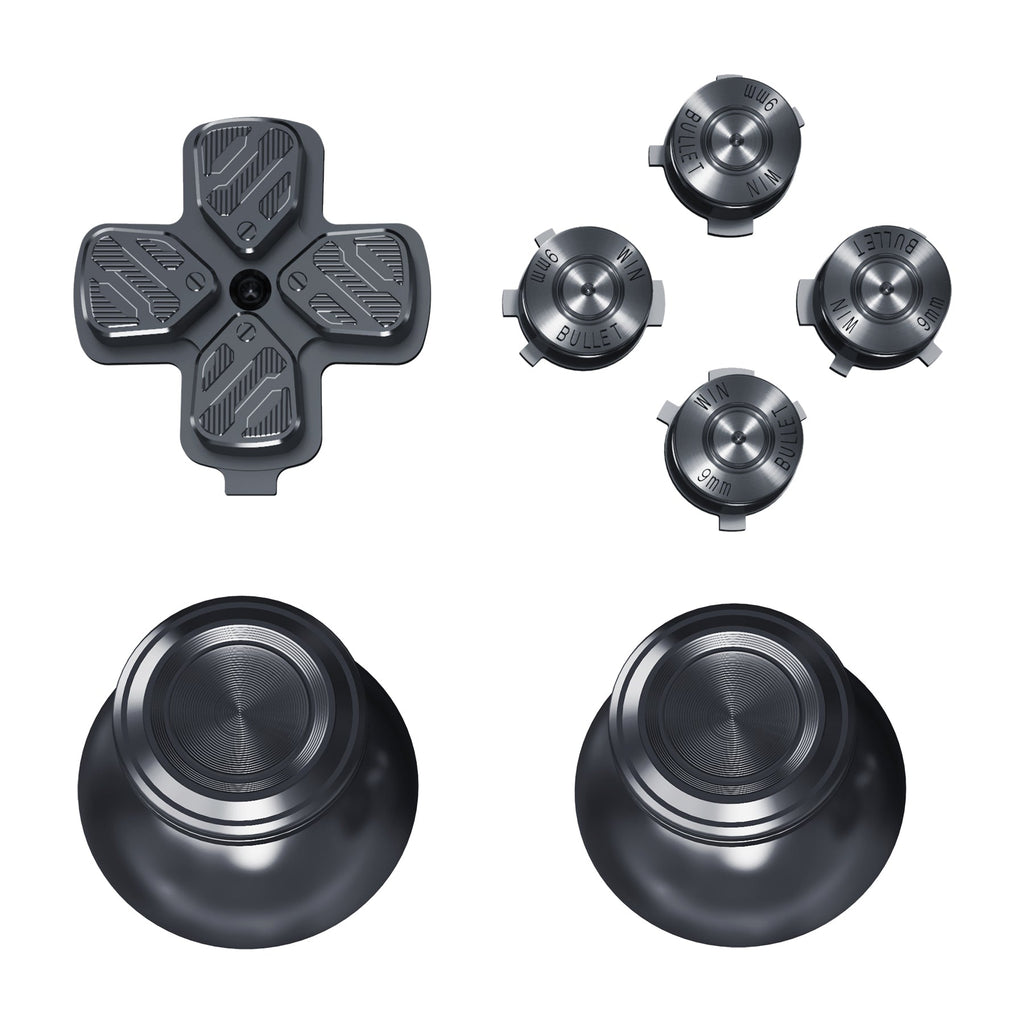 eXtremeRate Replacement Aluminum Metal Thumbsticks Dpad ABXY Buttons for PS5 Controller - Black eXtremeRate