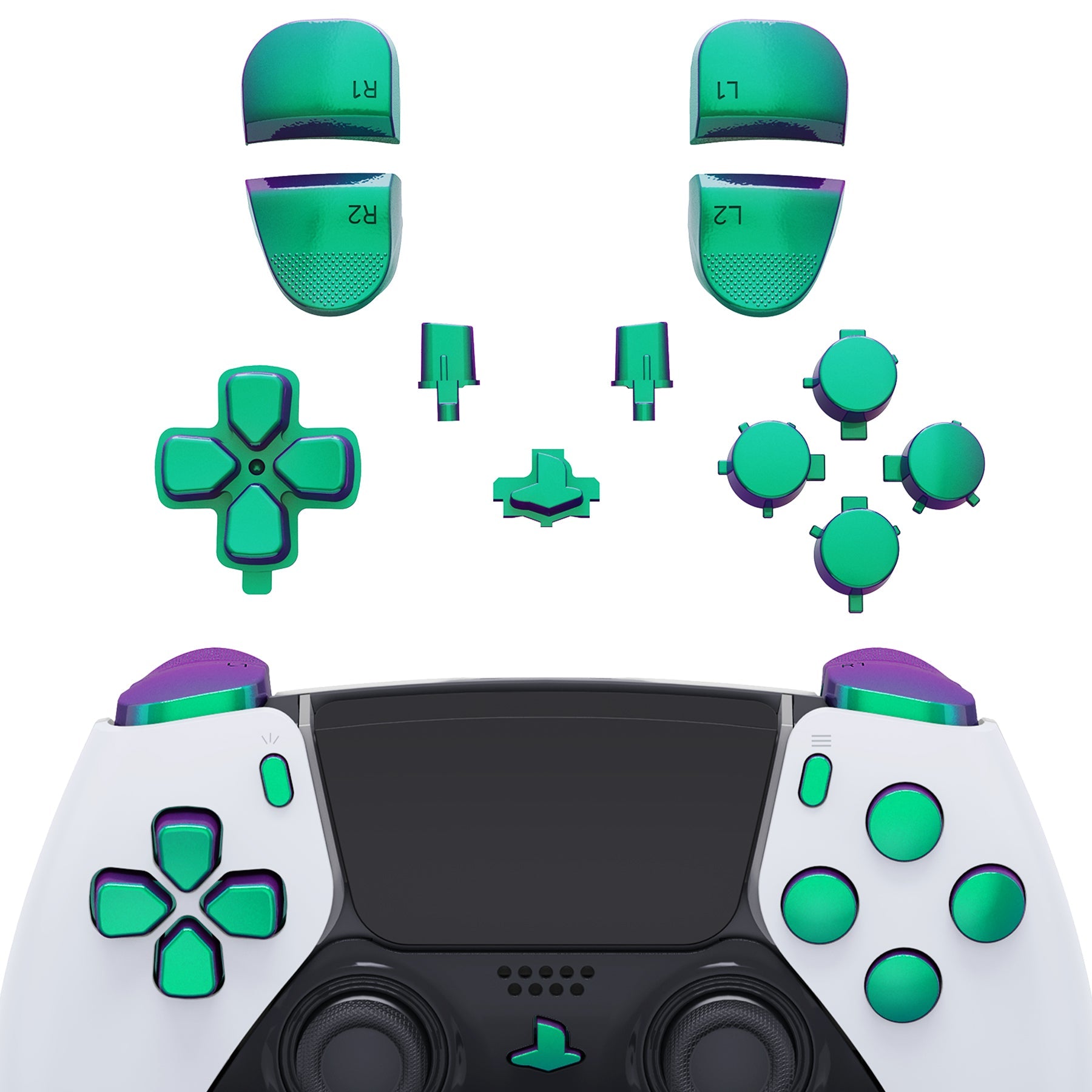 eXtremeRate Replacement Full Set Buttons Compatible with PS5 Edge Controller - Chameleon Green Purple eXtremeRate