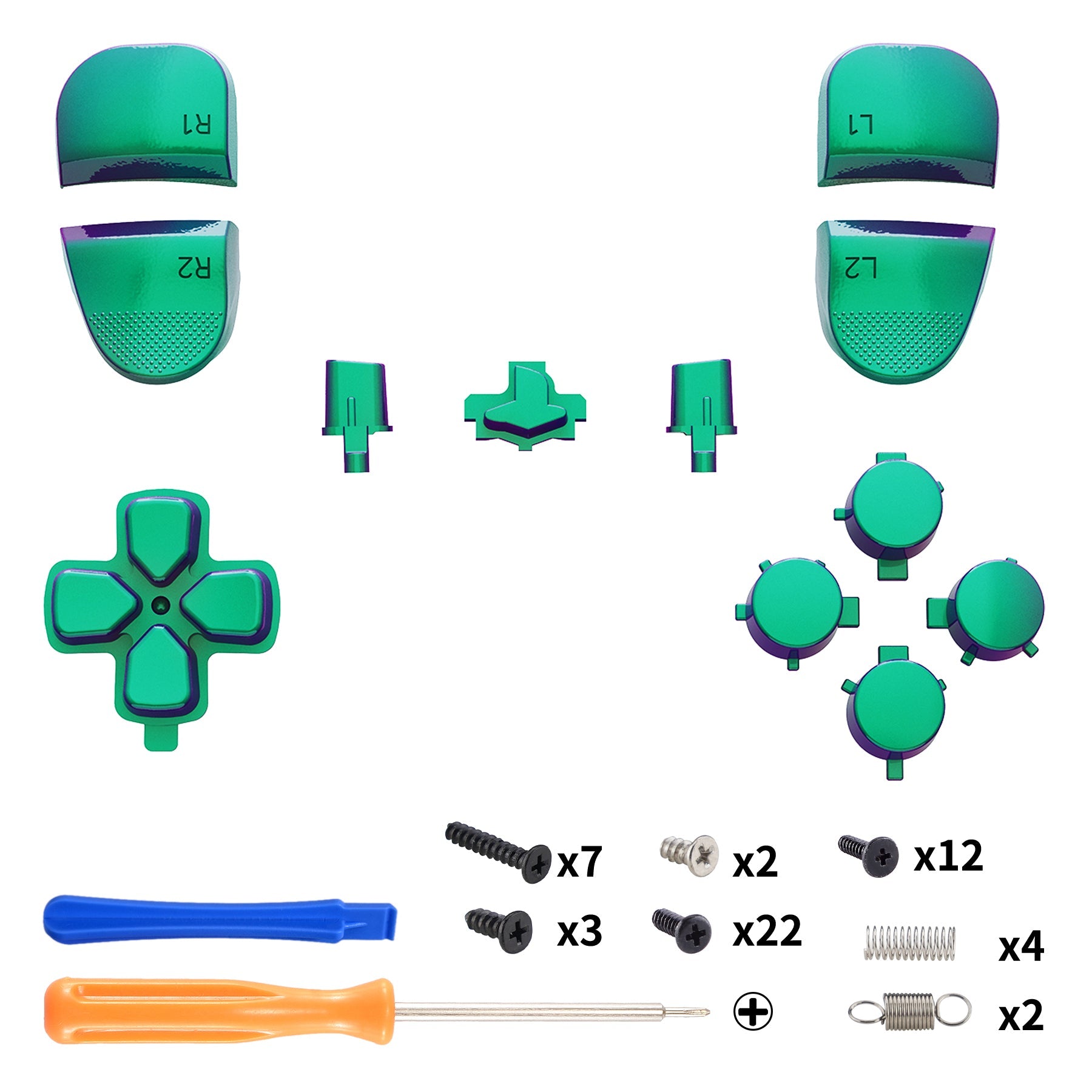 eXtremeRate Replacement Full Set Buttons Compatible with PS5 Edge Controller - Chameleon Green Purple eXtremeRate