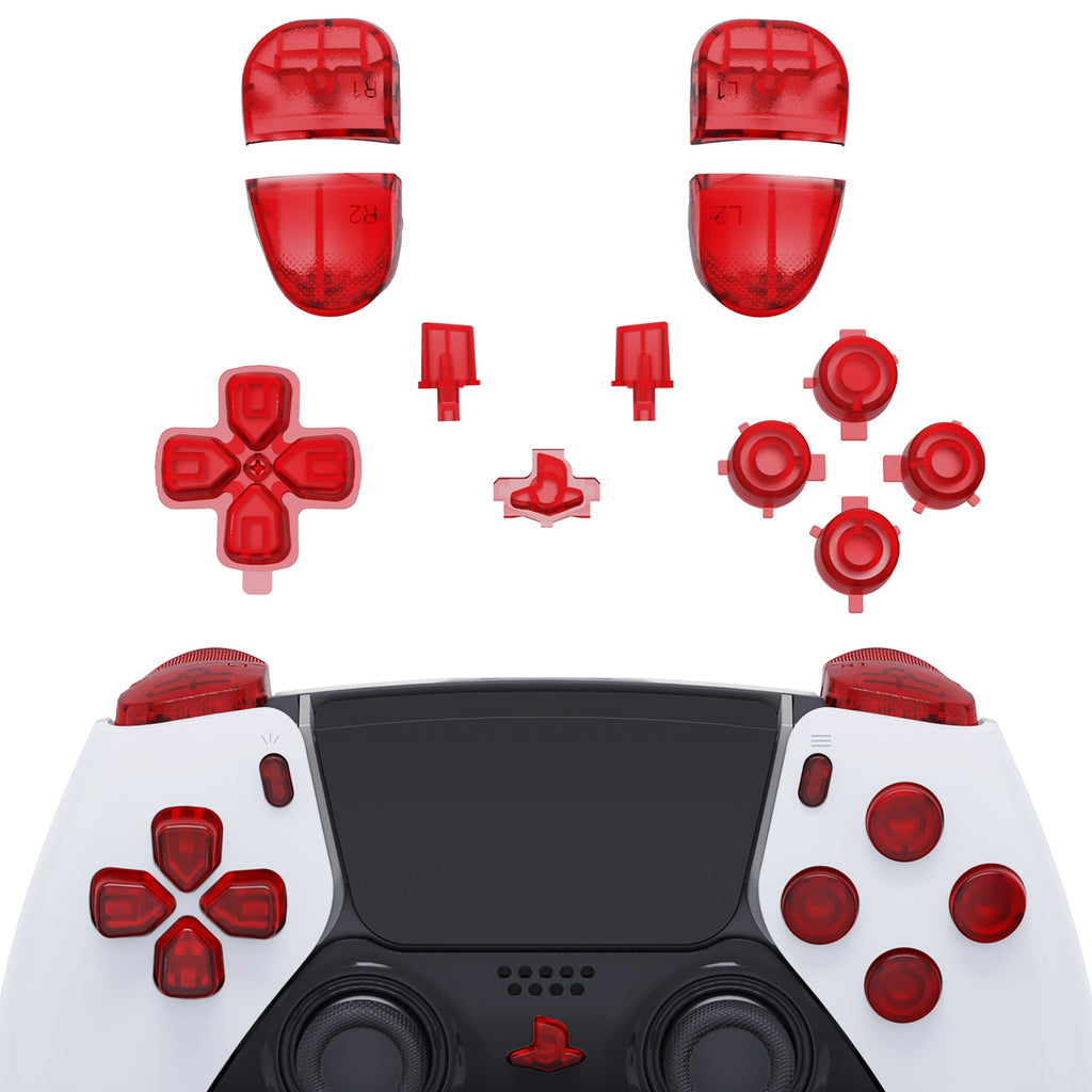 eXtremeRate Replacement Full Set Buttons Compatible with PS5 Edge Controller - Clear Red eXtremeRate