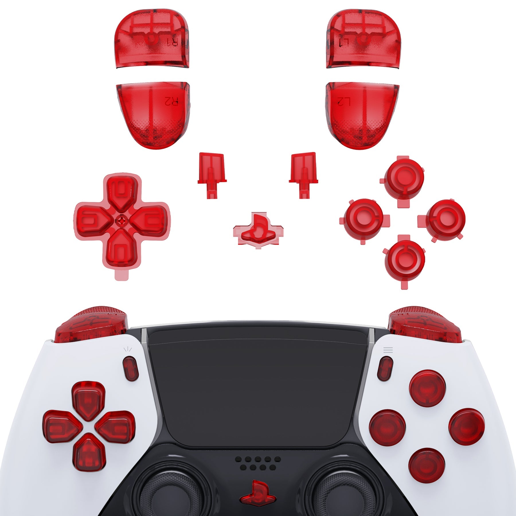 eXtremeRate Replacement Full Set Buttons Compatible with PS5 Edge Controller - Clear Red eXtremeRate