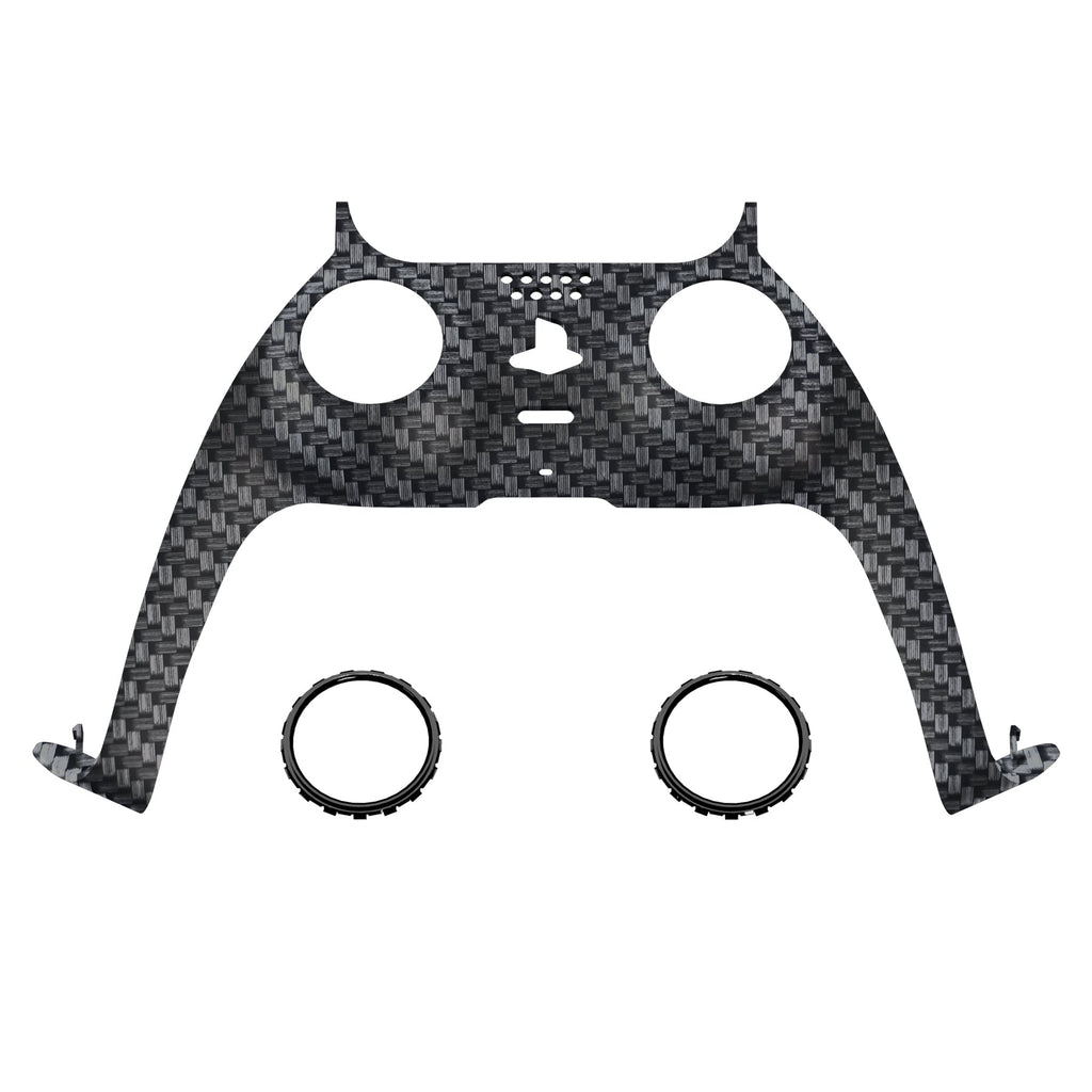 eXtremeRate Replacement Decorative Trim Shell with Accent Rings Compatible with PS5 Controller BDM-010/020/030/040/050 - Black Silver Carbon Fiber eXtremeRate