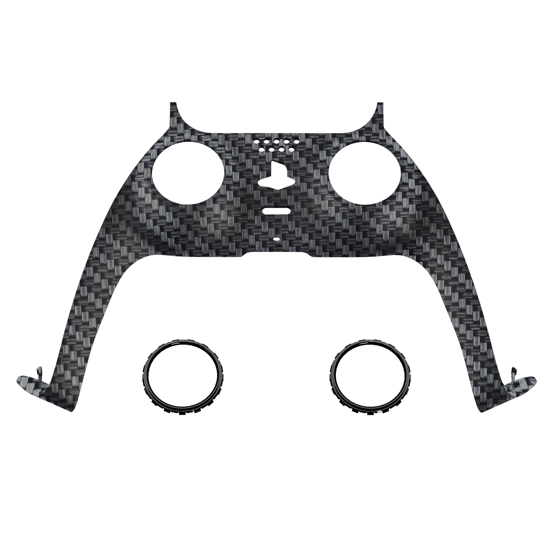 eXtremeRate Replacement Decorative Trim Shell with Accent Rings Compatible with PS5 Controller BDM-010/020/030/040/050 - Black Silver Carbon Fiber eXtremeRate
