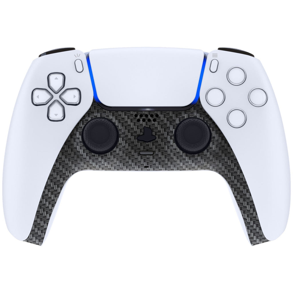 eXtremeRate Replacement Decorative Trim Shell with Accent Rings Compatible with PS5 Controller BDM-010/020/030/040/050 - Black Silver Carbon Fiber eXtremeRate