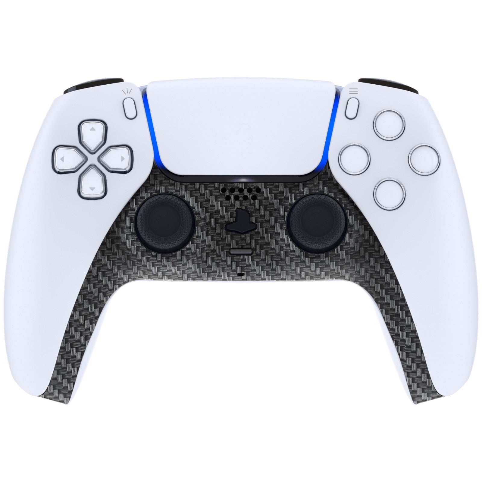 eXtremeRate Replacement Decorative Trim Shell with Accent Rings Compatible with PS5 Controller BDM-010/020/030/040/050 - Black Silver Carbon Fiber eXtremeRate