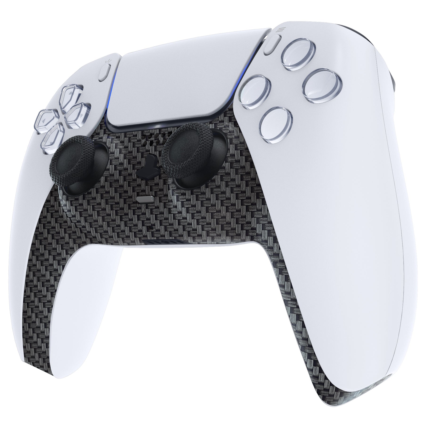 eXtremeRate Replacement Decorative Trim Shell with Accent Rings Compatible with PS5 Controller BDM-010/020/030/040/050 - Black Silver Carbon Fiber eXtremeRate