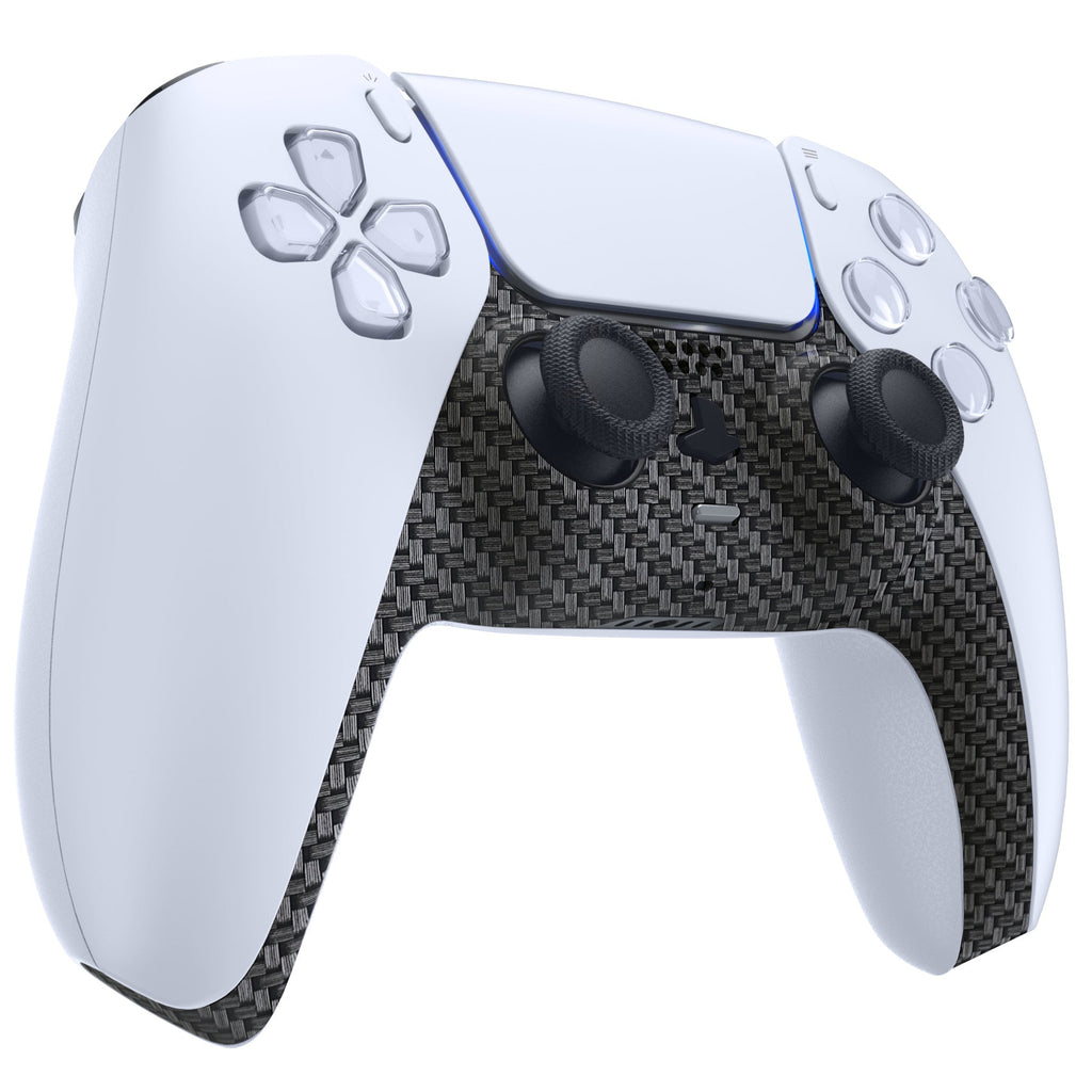 eXtremeRate Replacement Decorative Trim Shell with Accent Rings Compatible with PS5 Controller BDM-010/020/030/040/050 - Black Silver Carbon Fiber eXtremeRate