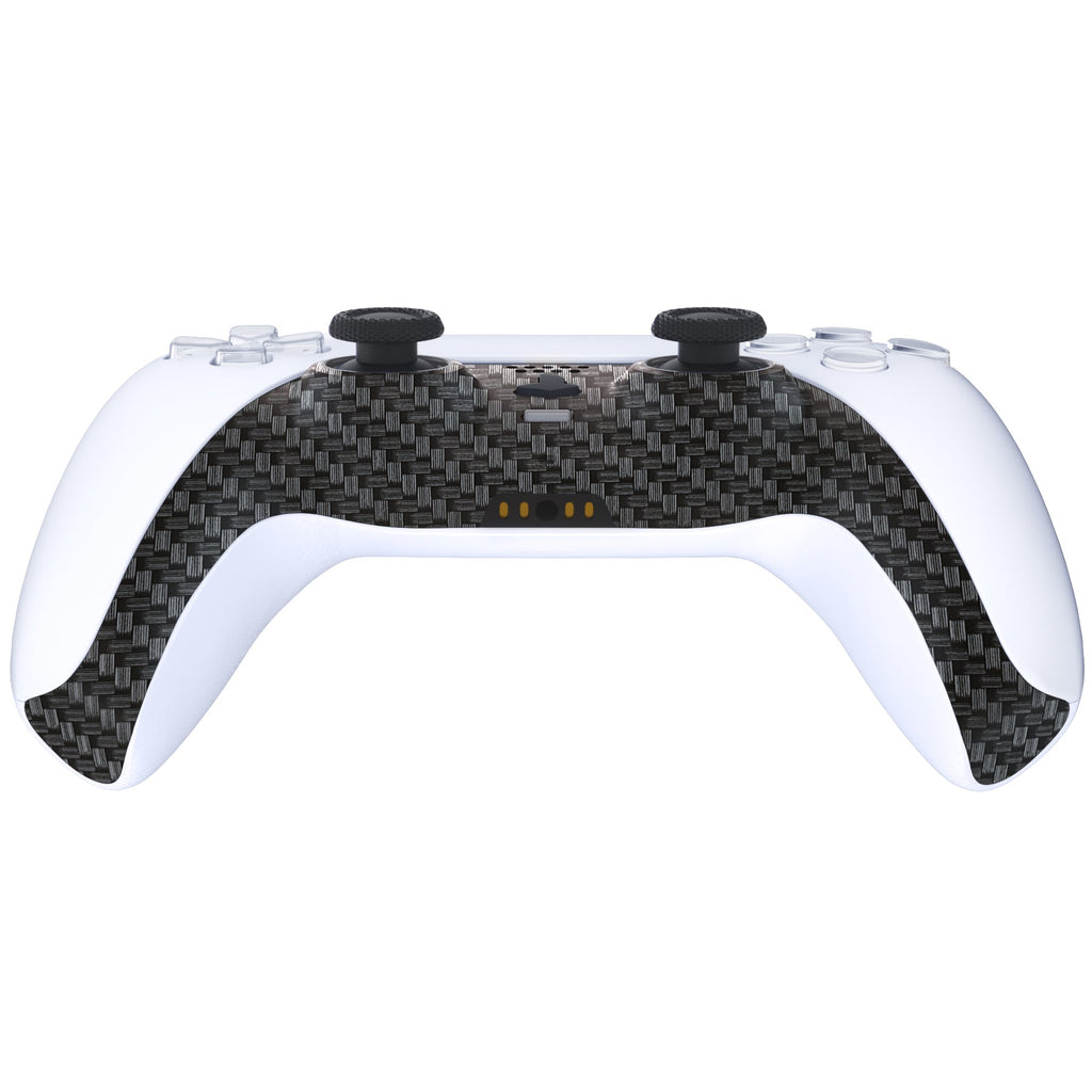 eXtremeRate Replacement Decorative Trim Shell with Accent Rings Compatible with PS5 Controller BDM-010/020/030/040/050 - Black Silver Carbon Fiber eXtremeRate