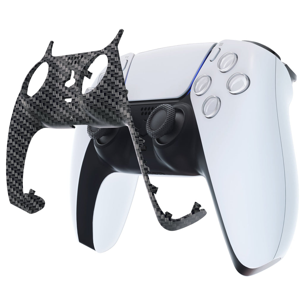 eXtremeRate Replacement Decorative Trim Shell with Accent Rings Compatible with PS5 Controller BDM-010/020/030/040/050 - Black Silver Carbon Fiber eXtremeRate