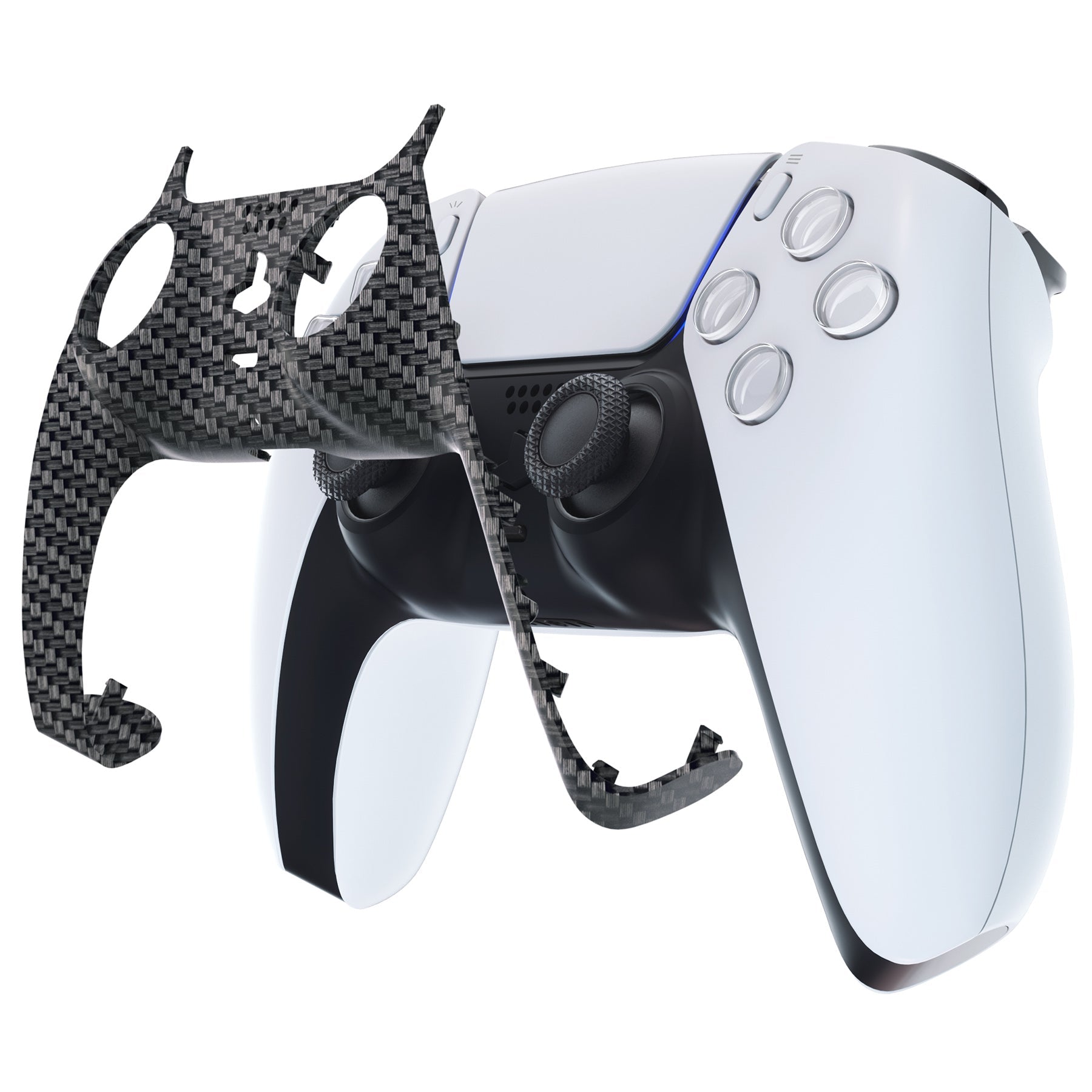 eXtremeRate Replacement Decorative Trim Shell with Accent Rings Compatible with PS5 Controller BDM-010/020/030/040/050 - Black Silver Carbon Fiber eXtremeRate