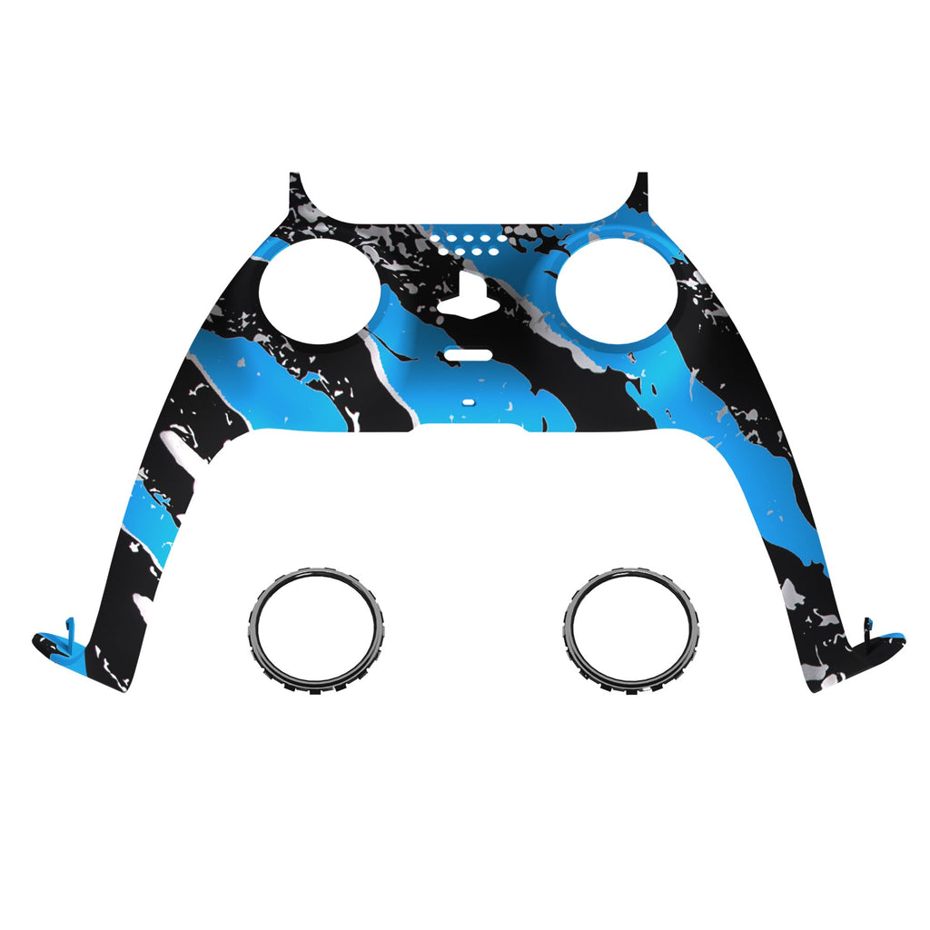 eXtremeRate Replacement Decorative Trim Shell with Accent Rings Compatible with PS5 Controller BDM-010/020/030/040/050 - Blue Coating Splash eXtremeRate