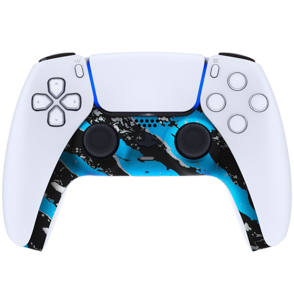 eXtremeRate Replacement Decorative Trim Shell with Accent Rings Compatible with PS5 Controller BDM-010/020/030/040/050 - Blue Coating Splash eXtremeRate