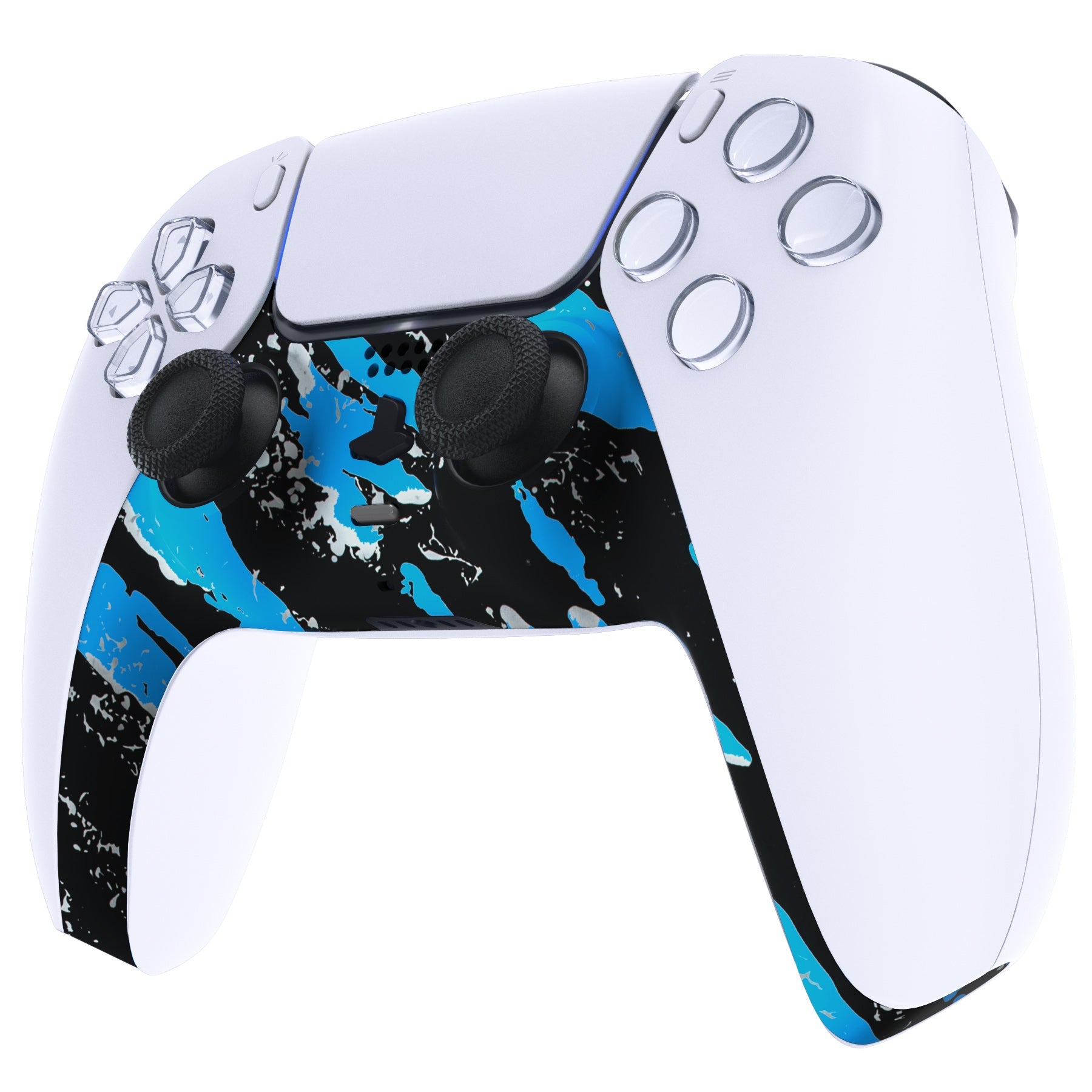 eXtremeRate Replacement Decorative Trim Shell with Accent Rings Compatible with PS5 Controller BDM-010/020/030/040/050 - Blue Coating Splash eXtremeRate