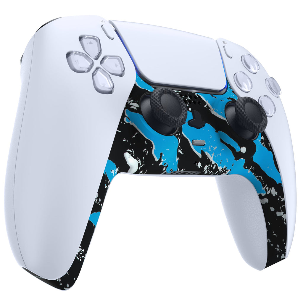 eXtremeRate Replacement Decorative Trim Shell with Accent Rings Compatible with PS5 Controller BDM-010/020/030/040/050 - Blue Coating Splash eXtremeRate