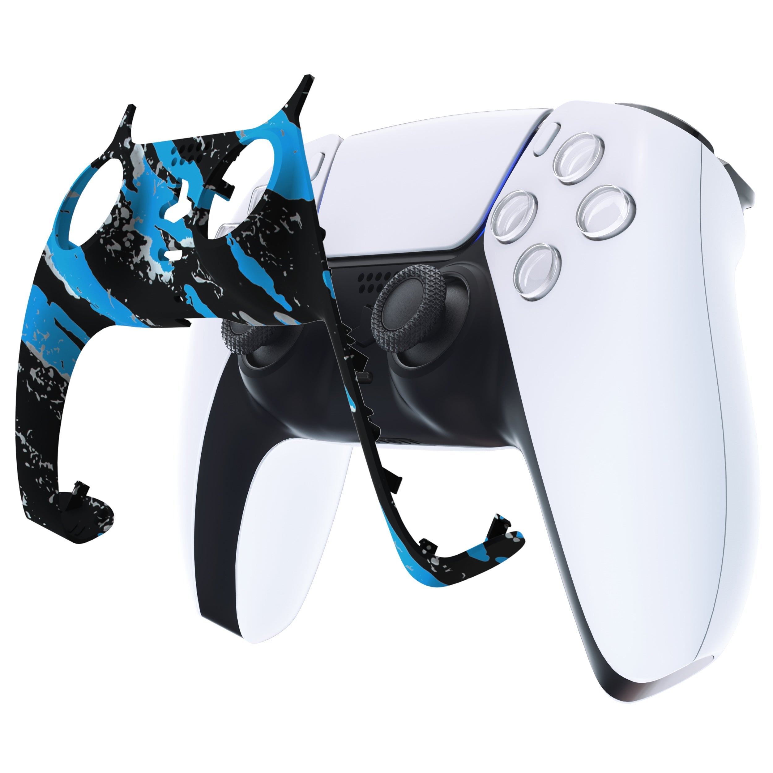 eXtremeRate Replacement Decorative Trim Shell with Accent Rings Compatible with PS5 Controller BDM-010/020/030/040/050 - Blue Coating Splash eXtremeRate