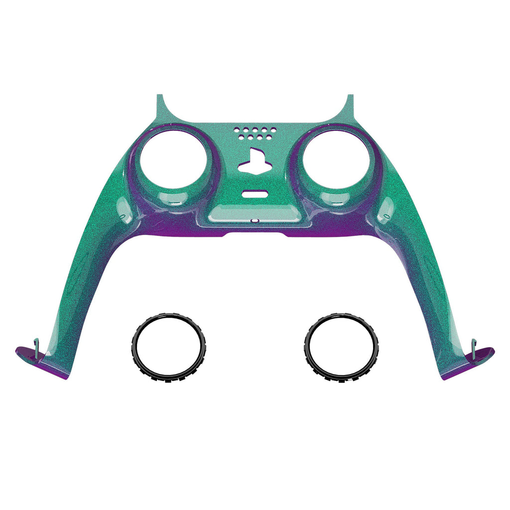 eXtremeRate Replacement Decorative Trim Shell with Accent Rings Compatible with PS5 Controller BDM-010/020/030/040/050 - Chameleon Green Purple eXtremeRate