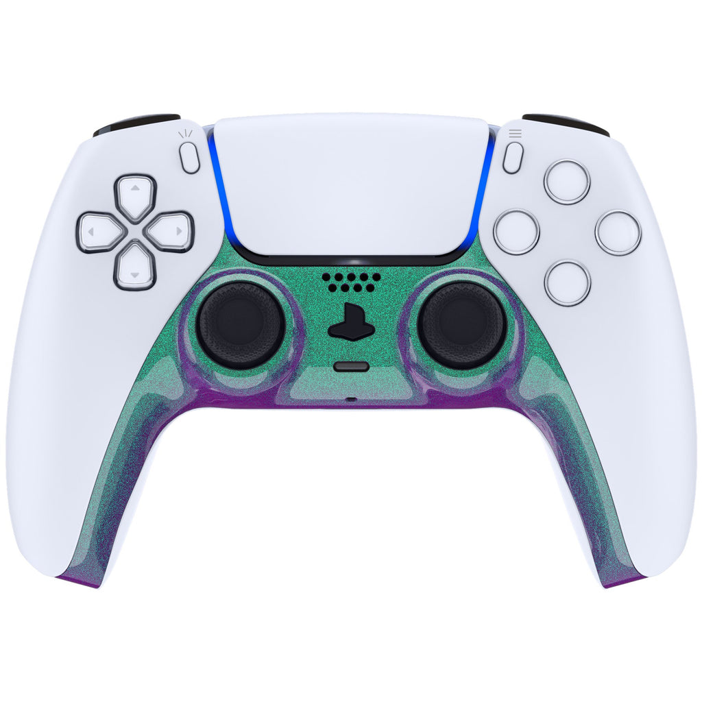 eXtremeRate Replacement Decorative Trim Shell with Accent Rings Compatible with PS5 Controller BDM-010/020/030/040/050 - Chameleon Green Purple eXtremeRate