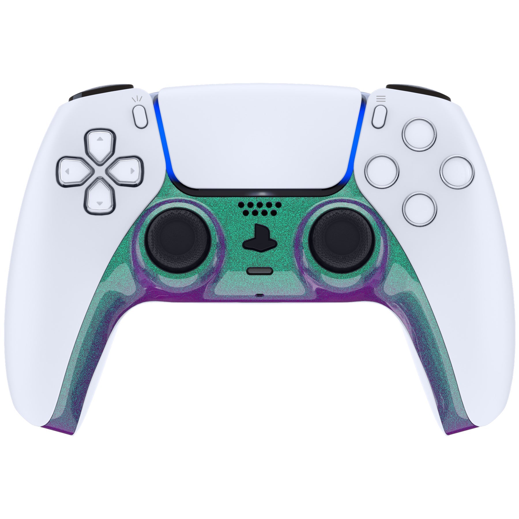 eXtremeRate Replacement Decorative Trim Shell with Accent Rings Compatible with PS5 Controller BDM-010/020/030/040/050 - Chameleon Green Purple eXtremeRate
