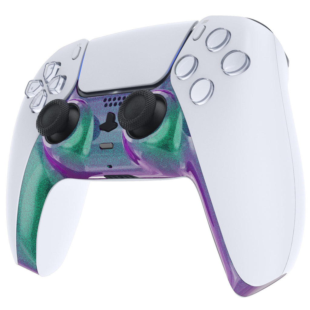 eXtremeRate Replacement Decorative Trim Shell with Accent Rings Compatible with PS5 Controller BDM-010/020/030/040/050 - Chameleon Green Purple eXtremeRate