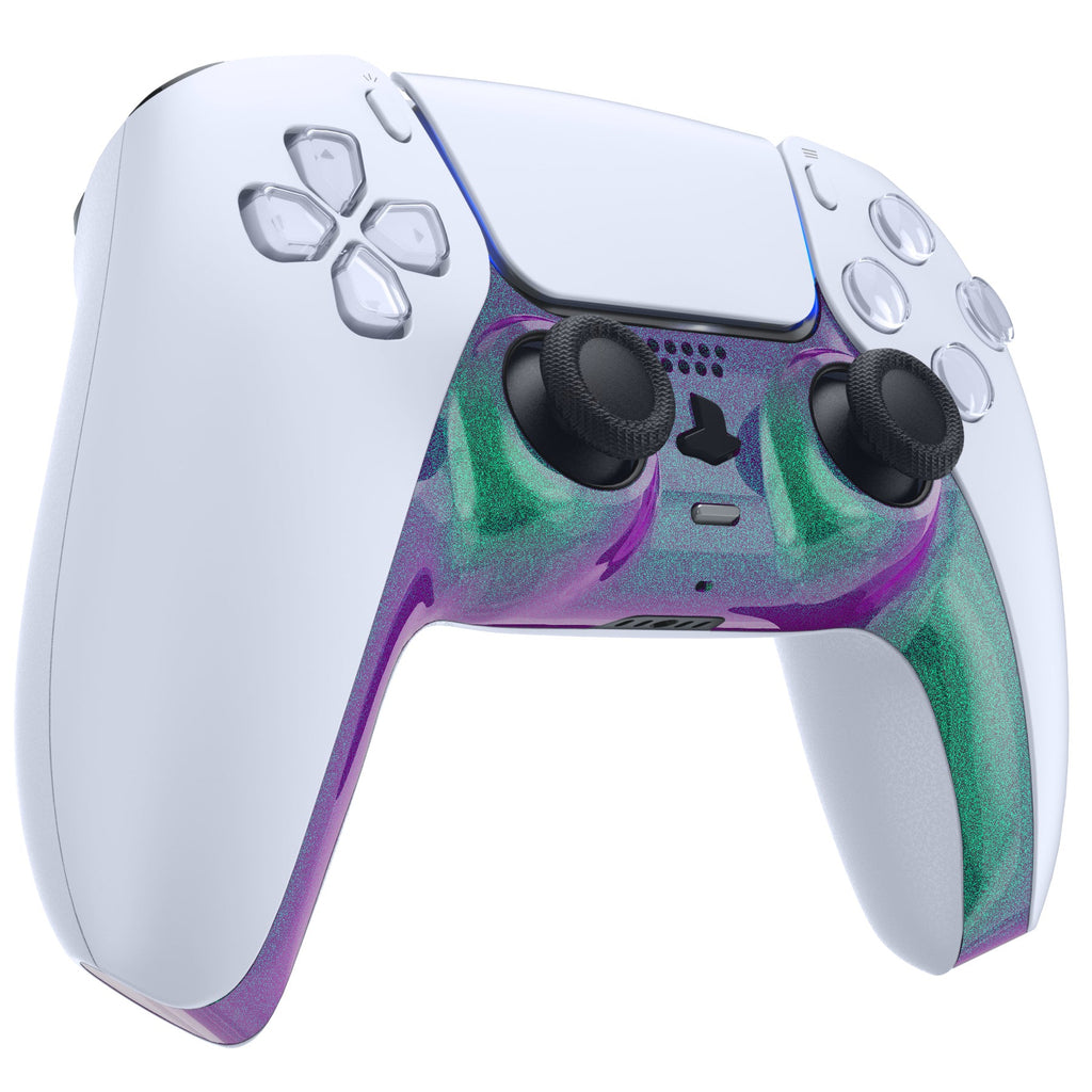 eXtremeRate Replacement Decorative Trim Shell with Accent Rings Compatible with PS5 Controller BDM-010/020/030/040/050 - Chameleon Green Purple eXtremeRate