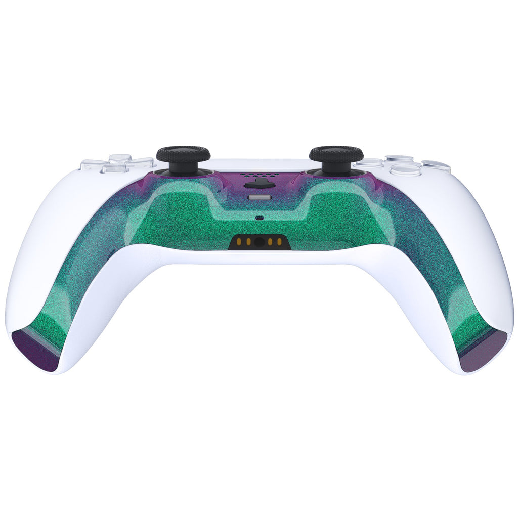eXtremeRate Replacement Decorative Trim Shell with Accent Rings Compatible with PS5 Controller BDM-010/020/030/040/050 - Chameleon Green Purple eXtremeRate