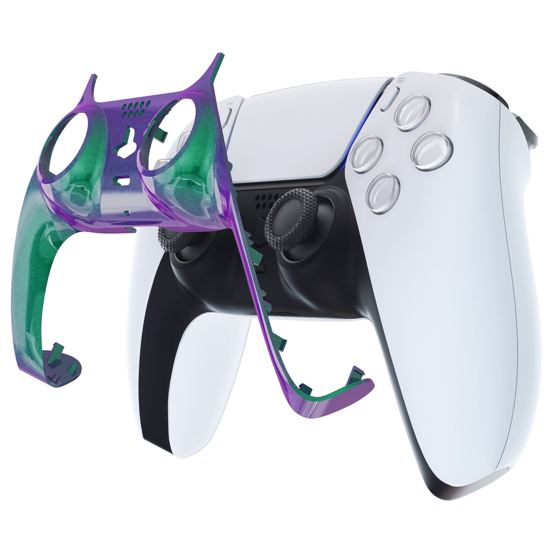 eXtremeRate Replacement Decorative Trim Shell with Accent Rings Compatible with PS5 Controller BDM-010/020/030/040/050 - Chameleon Green Purple eXtremeRate