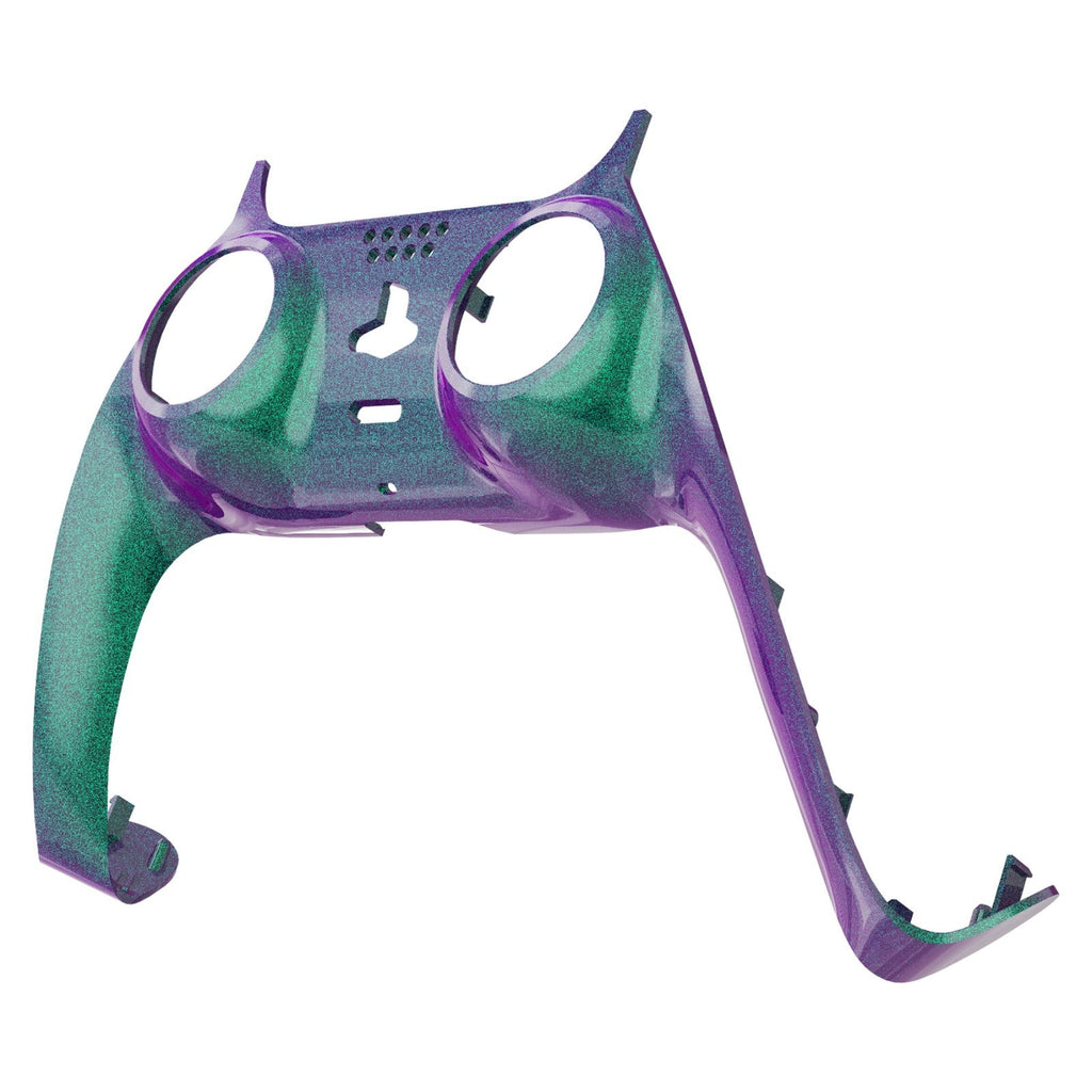 eXtremeRate Replacement Decorative Trim Shell with Accent Rings Compatible with PS5 Controller BDM-010/020/030/040/050 - Chameleon Green Purple eXtremeRate