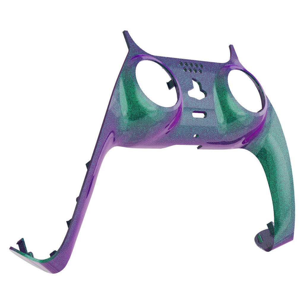 eXtremeRate Replacement Decorative Trim Shell with Accent Rings Compatible with PS5 Controller BDM-010/020/030/040/050 - Chameleon Green Purple eXtremeRate