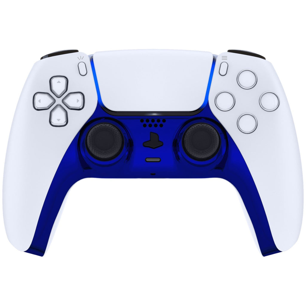 eXtremeRate Replacement Decorative Trim Shell with Accent Rings Compatible with PS5 Controller BDM-010/020/030/040/050 - Chrome Blue Glossy eXtremeRate