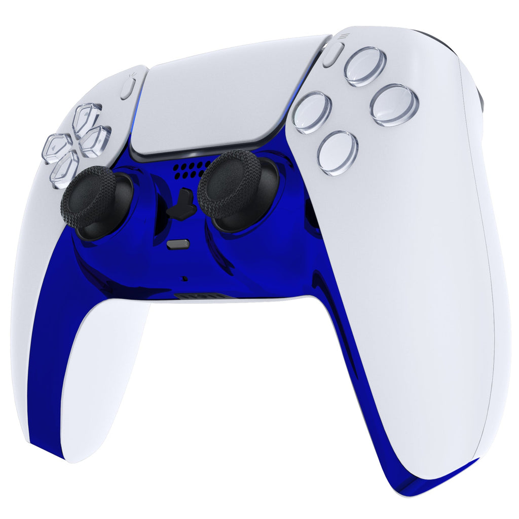 eXtremeRate Replacement Decorative Trim Shell with Accent Rings Compatible with PS5 Controller BDM-010/020/030/040/050 - Chrome Blue Glossy eXtremeRate
