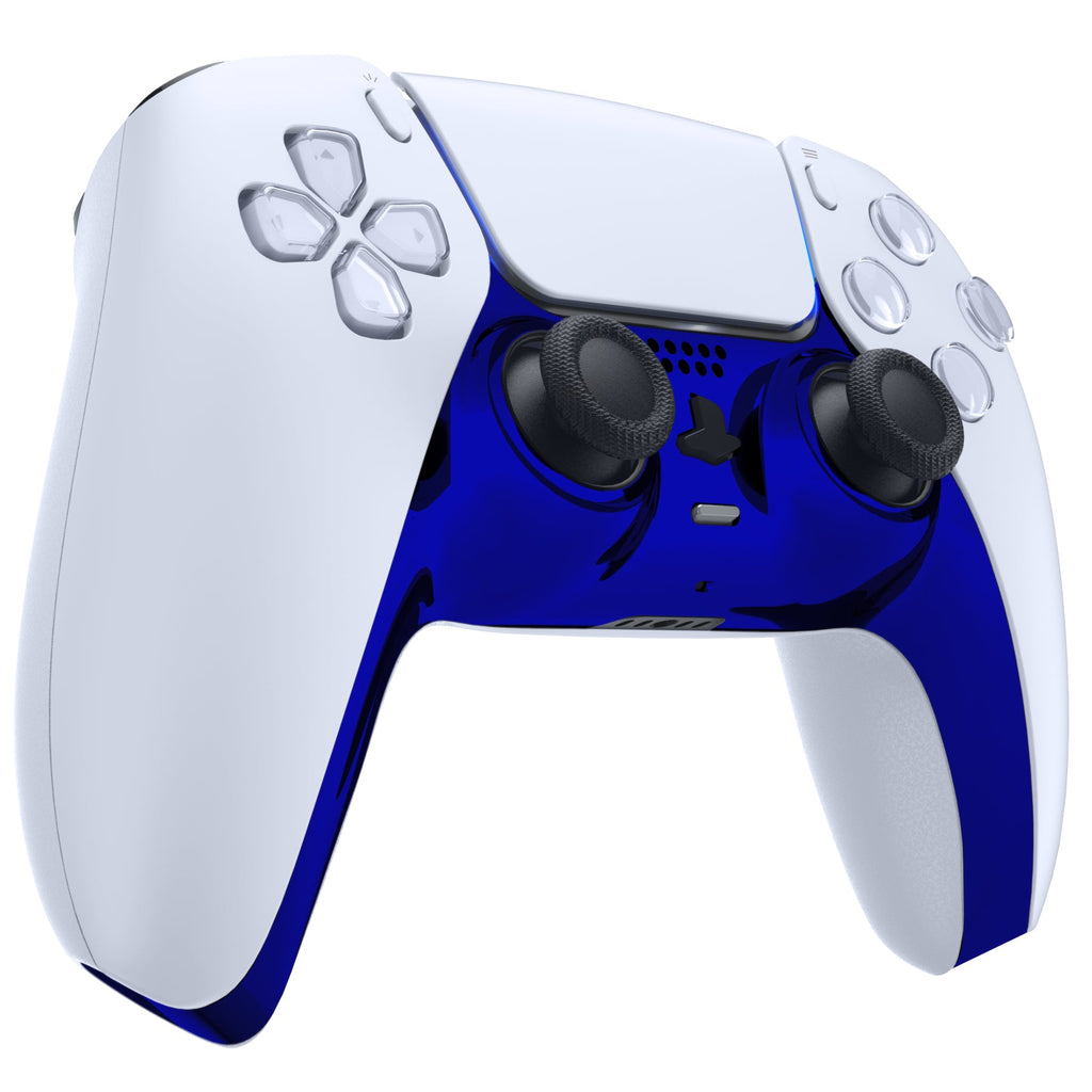 eXtremeRate Replacement Decorative Trim Shell with Accent Rings Compatible with PS5 Controller BDM-010/020/030/040/050 - Chrome Blue Glossy eXtremeRate