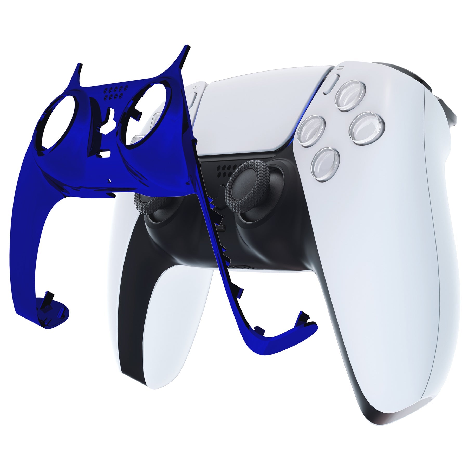 eXtremeRate Replacement Decorative Trim Shell with Accent Rings Compatible with PS5 Controller BDM-010/020/030/040/050 - Chrome Blue Glossy eXtremeRate