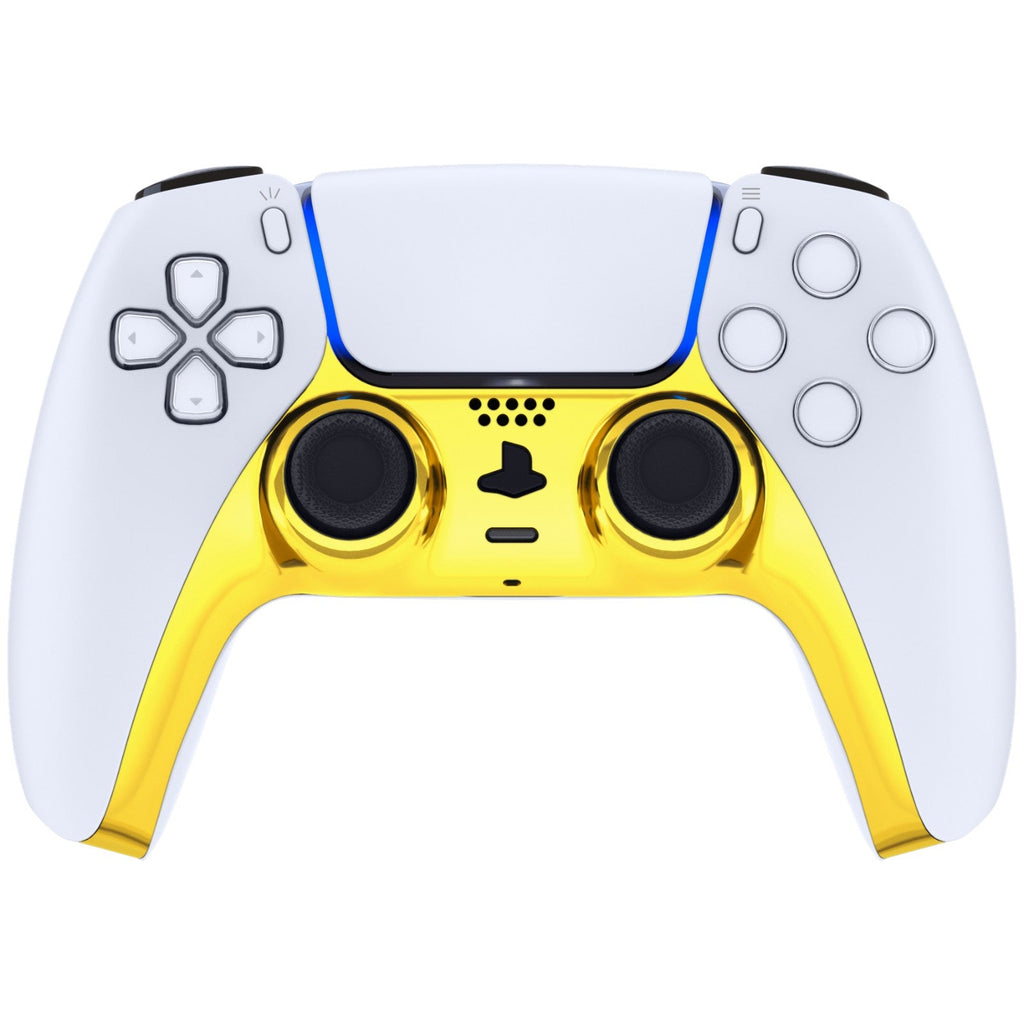 eXtremeRate Replacement Decorative Trim Shell with Accent Rings Compatible with PS5 Controller BDM-010/020/030/040/050 - Chrome Gold Glossy eXtremeRate