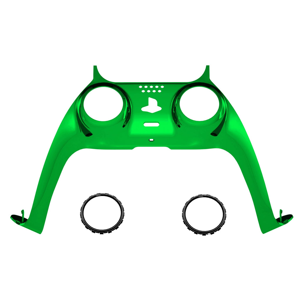 eXtremeRate Replacement Decorative Trim Shell with Accent Rings Compatible with PS5 Controller BDM-010/020/030/040/050 - Chrome Green Glossy eXtremeRate