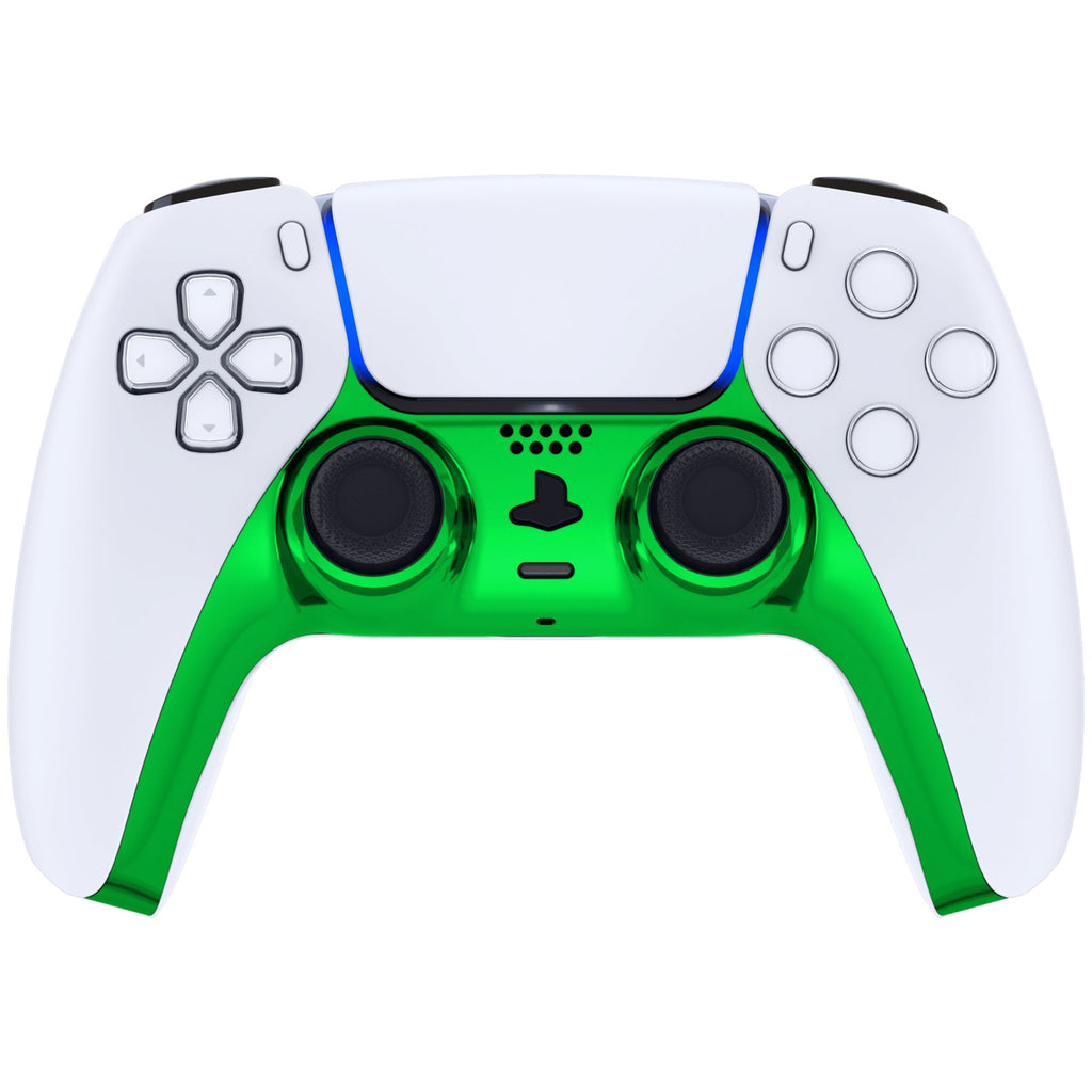 eXtremeRate Replacement Decorative Trim Shell with Accent Rings Compatible with PS5 Controller BDM-010/020/030/040/050 - Chrome Green Glossy eXtremeRate